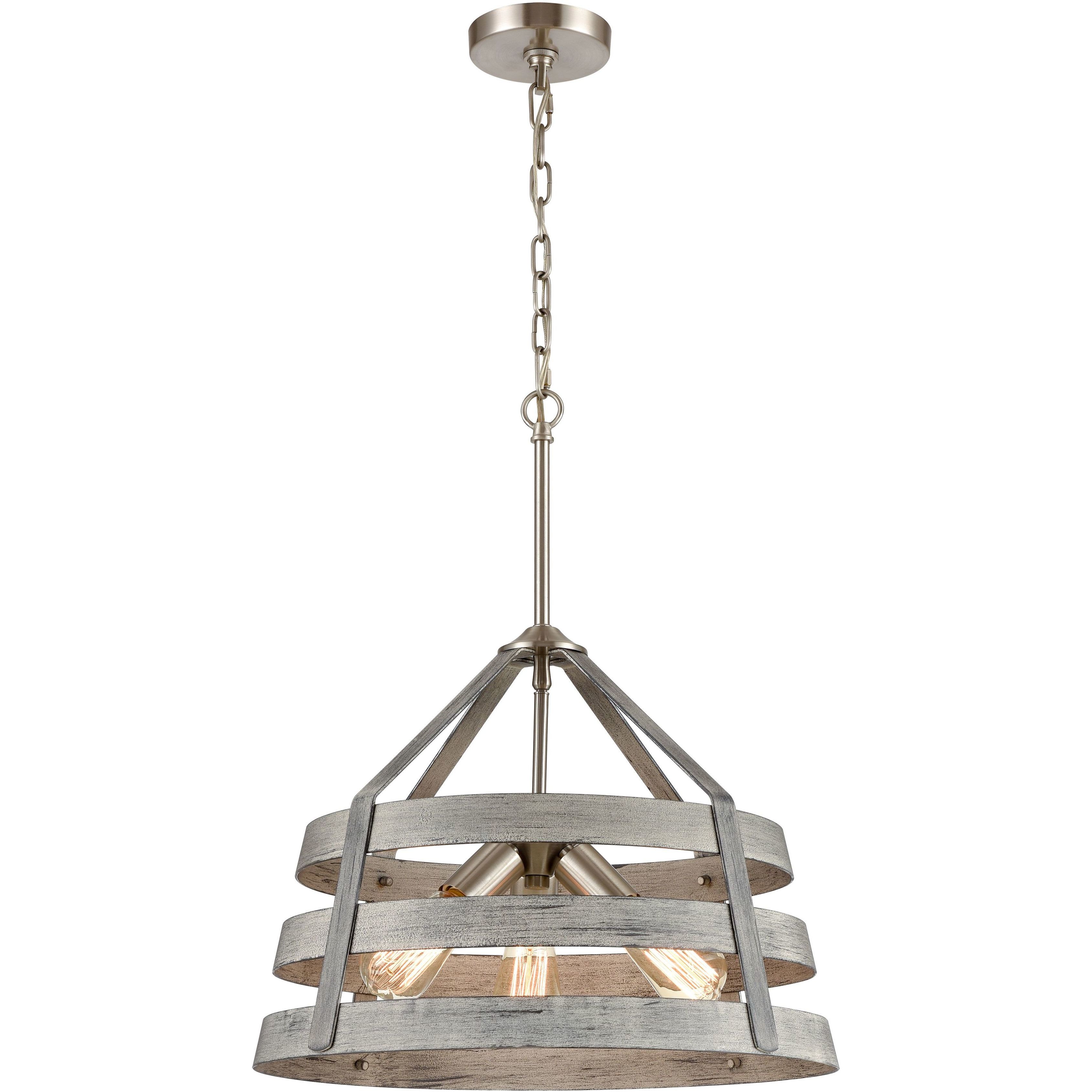 Brigantine 3 Light 18 inch Weathered Driftwood and Satin Nickel Chandelier Ceiling Light