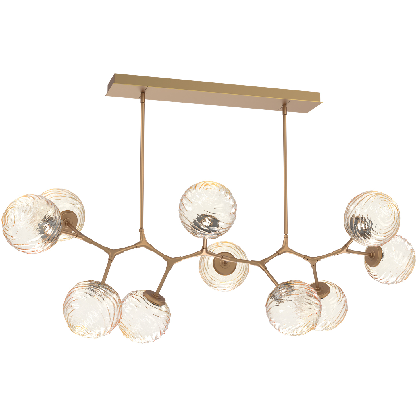 Gaia LED 36 inch Novel Brass Linear Multi-Pendant Ceiling Light in Amber, 2700K LED, Modern Branch