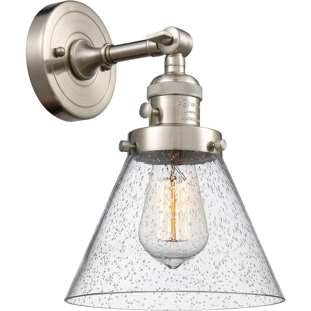 Franklin Restoration Large Cone 1 Light 8 inch Brushed Satin Nickel Sconce Wall Light in Seedy Glass, Franklin Restoration