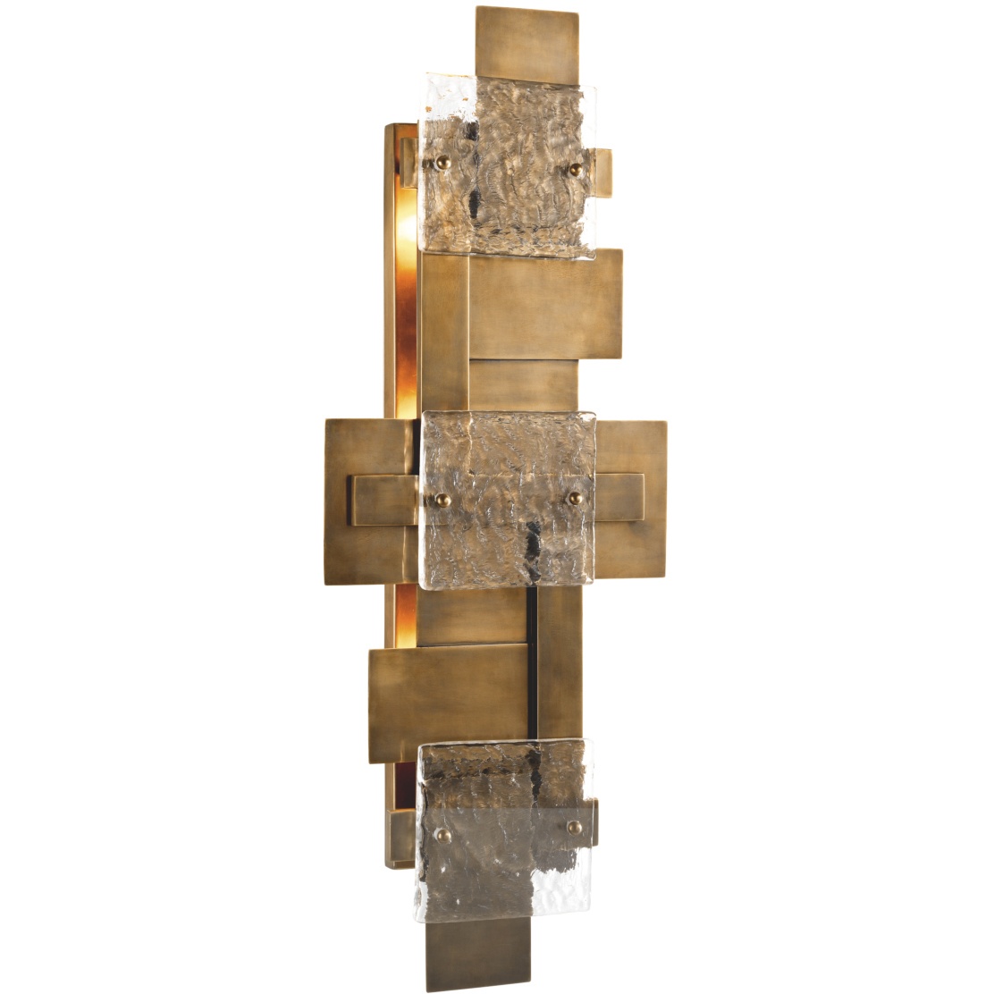 Langham 3 Light 11.61 inch Vintage Brass and Glass Wall Lamp Wall Light