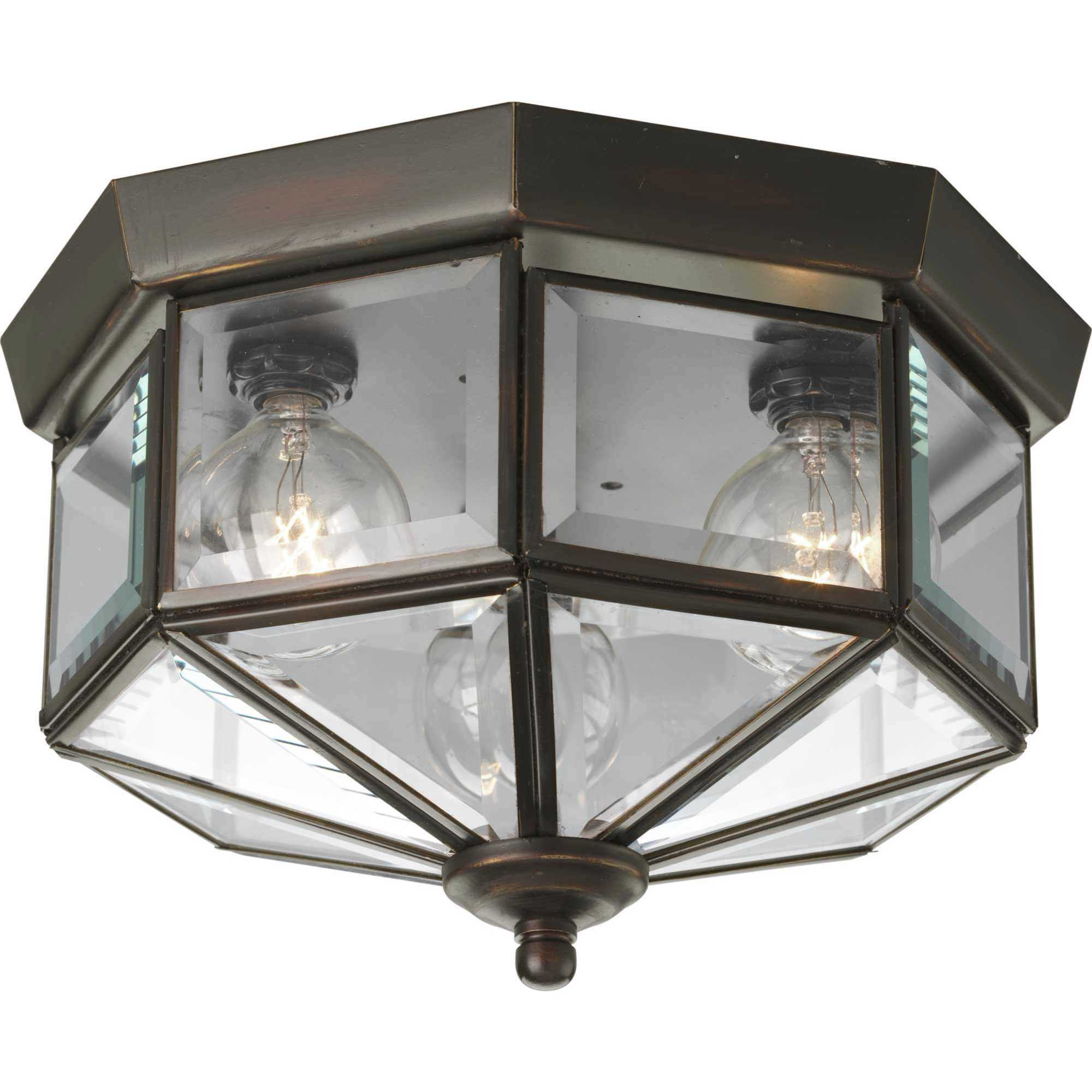 Beveled Glass 3 Light 9.75 inch Antique Bronze Flush Mount Ceiling Light