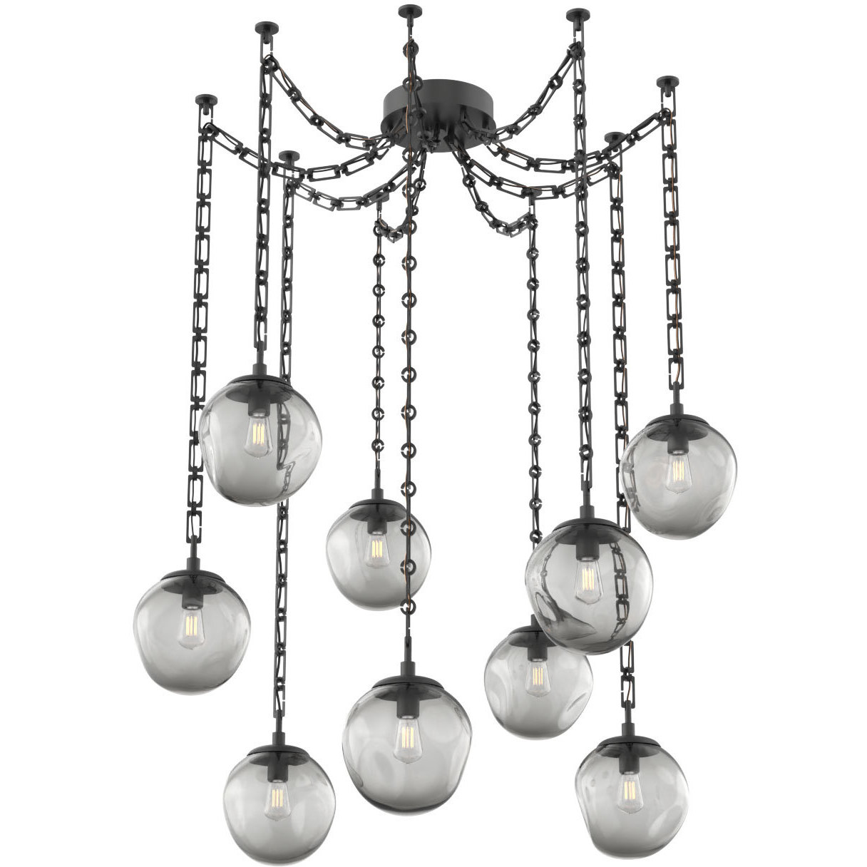 Aster 9 Light 18.7 inch Matte Black Swag Multi-Pendant Ceiling Light in Smoke, Rectangular Chain