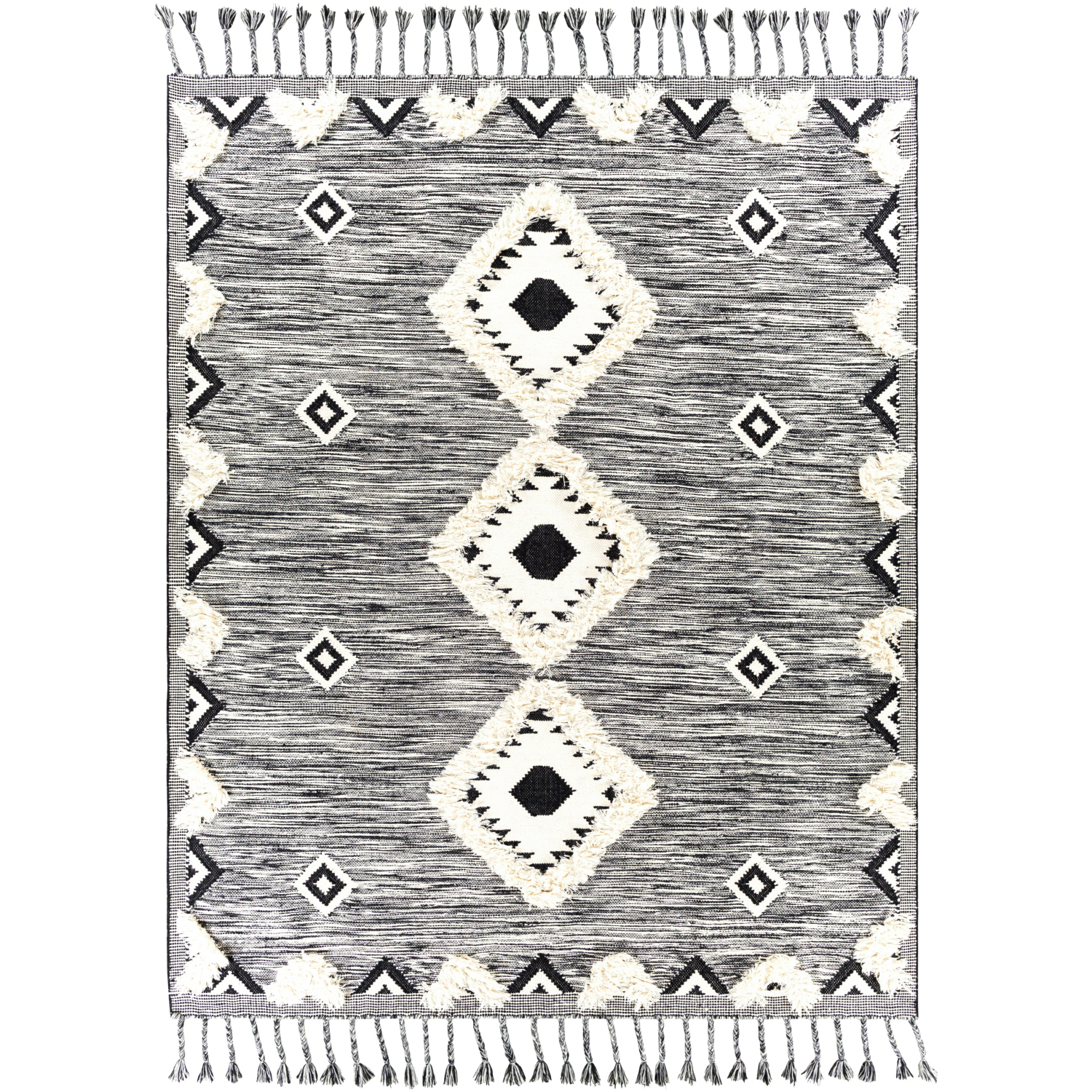 Apache 120 X 96 inch Black/Cream Handmade Rug in 8 x 10, Rectangle