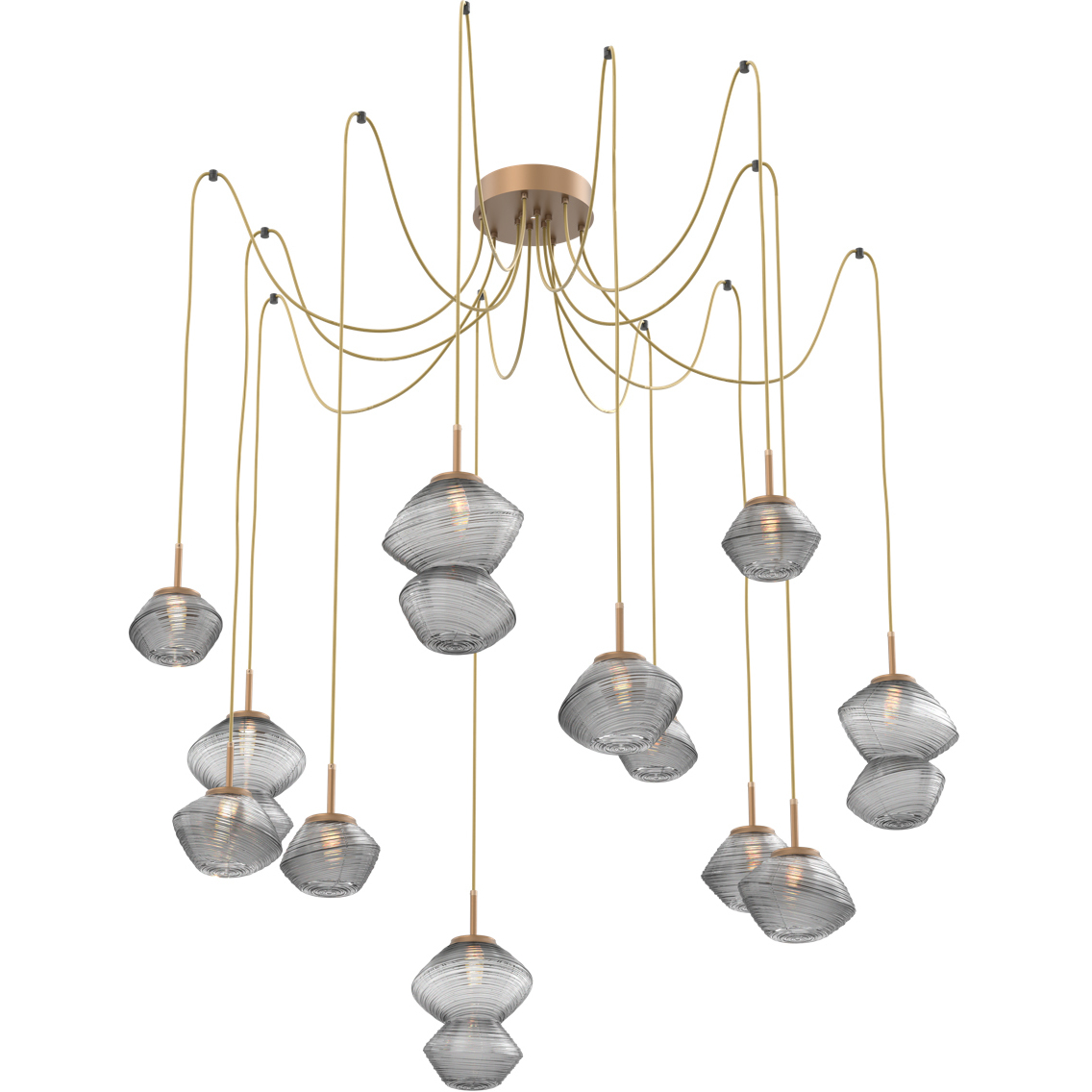 Mesa LED 17.4 inch Novel Brass Swag Multi-Pendant Ceiling Light in Smoke, 2700K LED