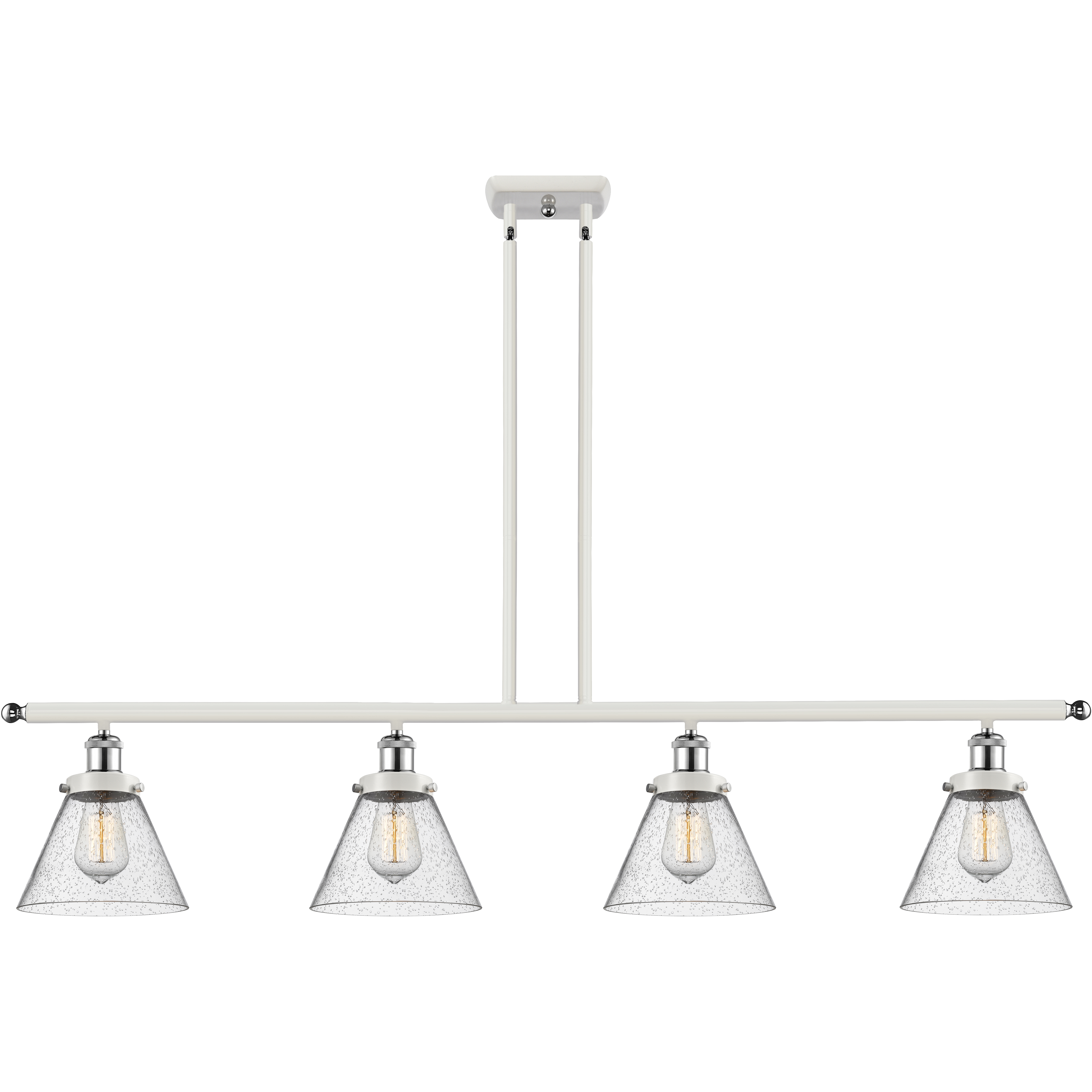 Ballston Large Cone 4 Light 48 inch White and Polished Chrome Island Light Ceiling Light in Seedy Glass