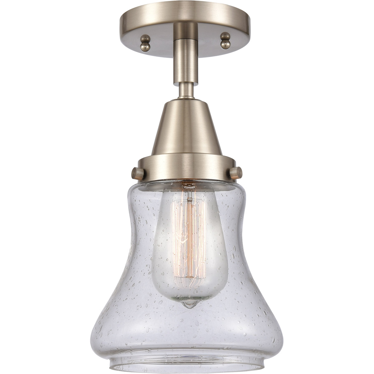 Franklin Restoration Bellmont 1 Light 6 inch Brushed Satin Nickel Flush Mount Ceiling Light in Seedy Glass