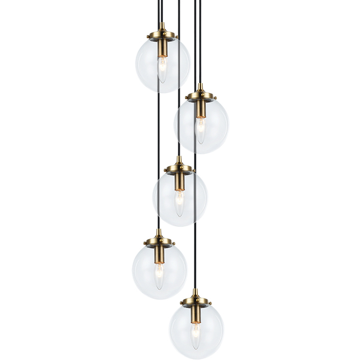 The Bougie 5 Light 13 inch Aged Gold Brass Pendant Ceiling Light in Aged Gold Brass and Clear