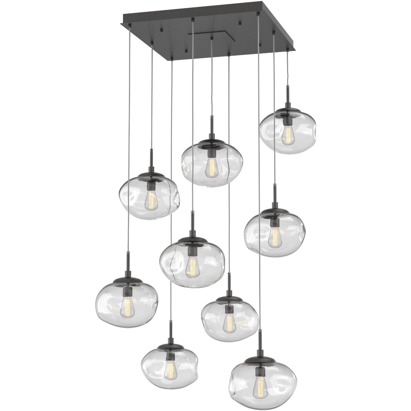 Nova Incandescent 9 Light Graphite Chandelier Ceiling Light, Square Multi-Port