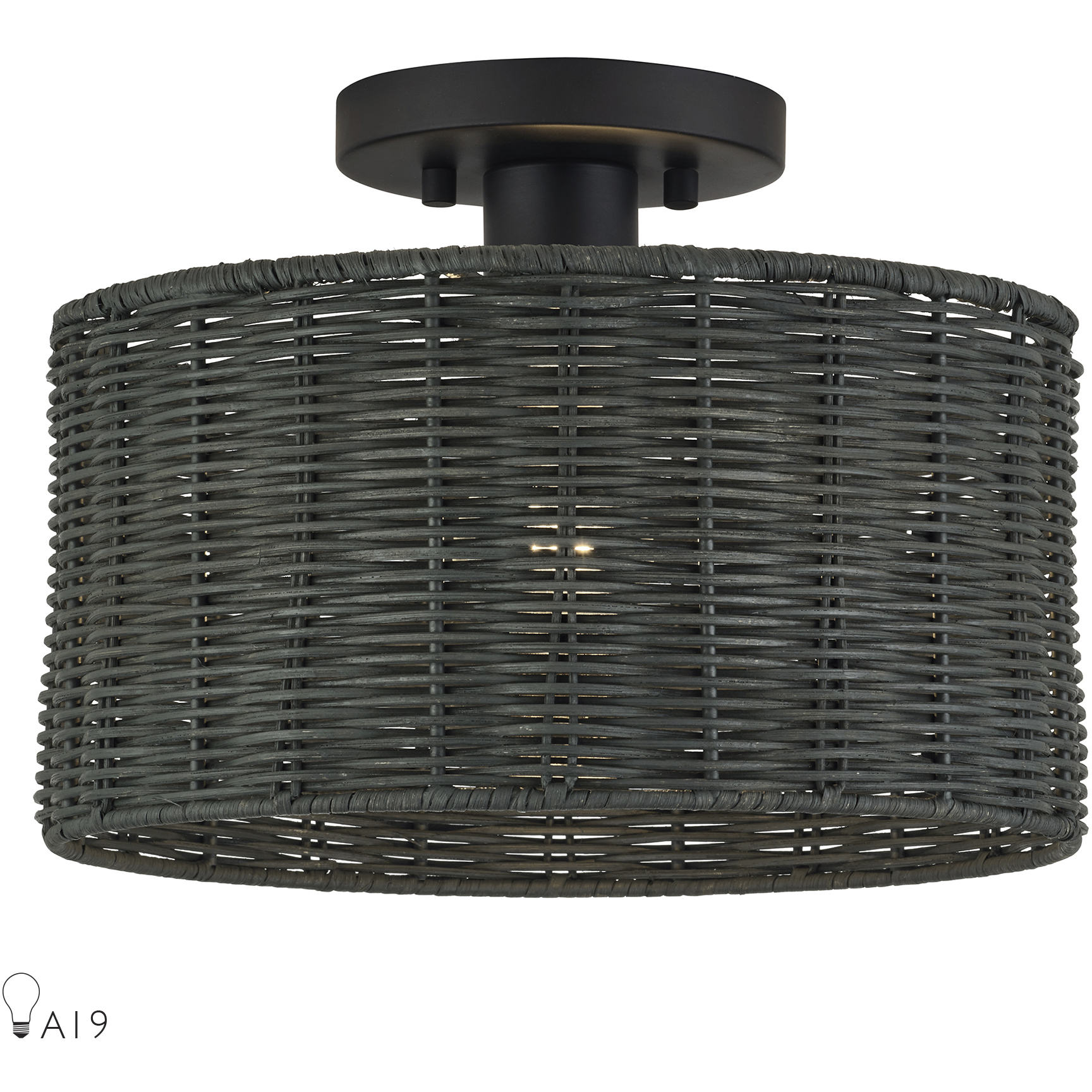 Weavington 1 Light 12 inch Black Medium Semi-Flush Ceiling Light, Medium