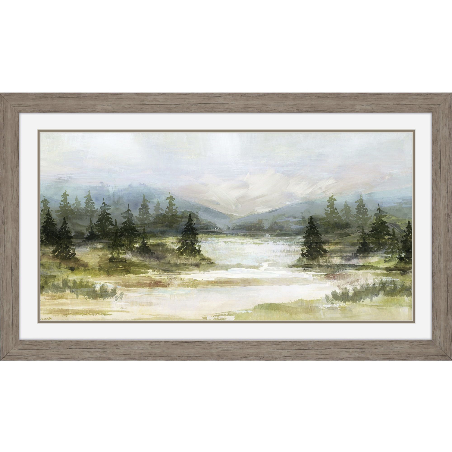 River View Green and Brown and Blue and Gray Framed Art, Propac