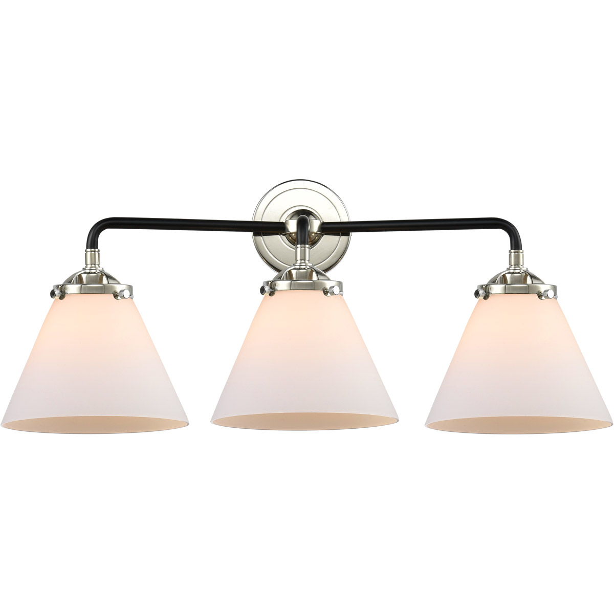 Nouveau Large Cone LED 26 inch Black Polished Nickel Bath Vanity Light Wall Light in Matte White Glass, Nouveau
