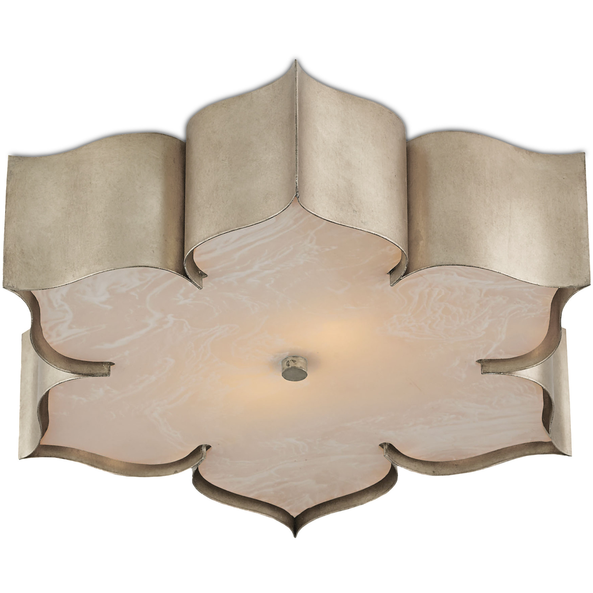 Grand Lotus 2 Light 19 inch Contemporary Silver Leaf Flush Mount Ceiling Light