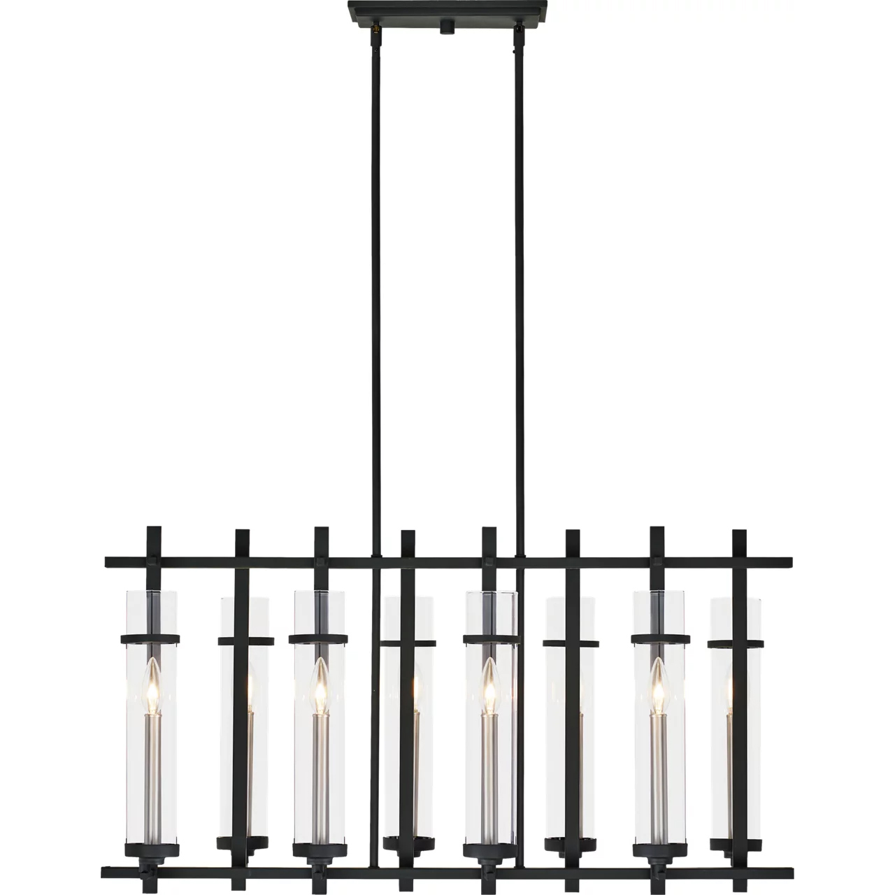 Ethan 8 Light 37.5 inch Antique Forged Iron / Brushed Steel Linear Chandelier Ceiling Light