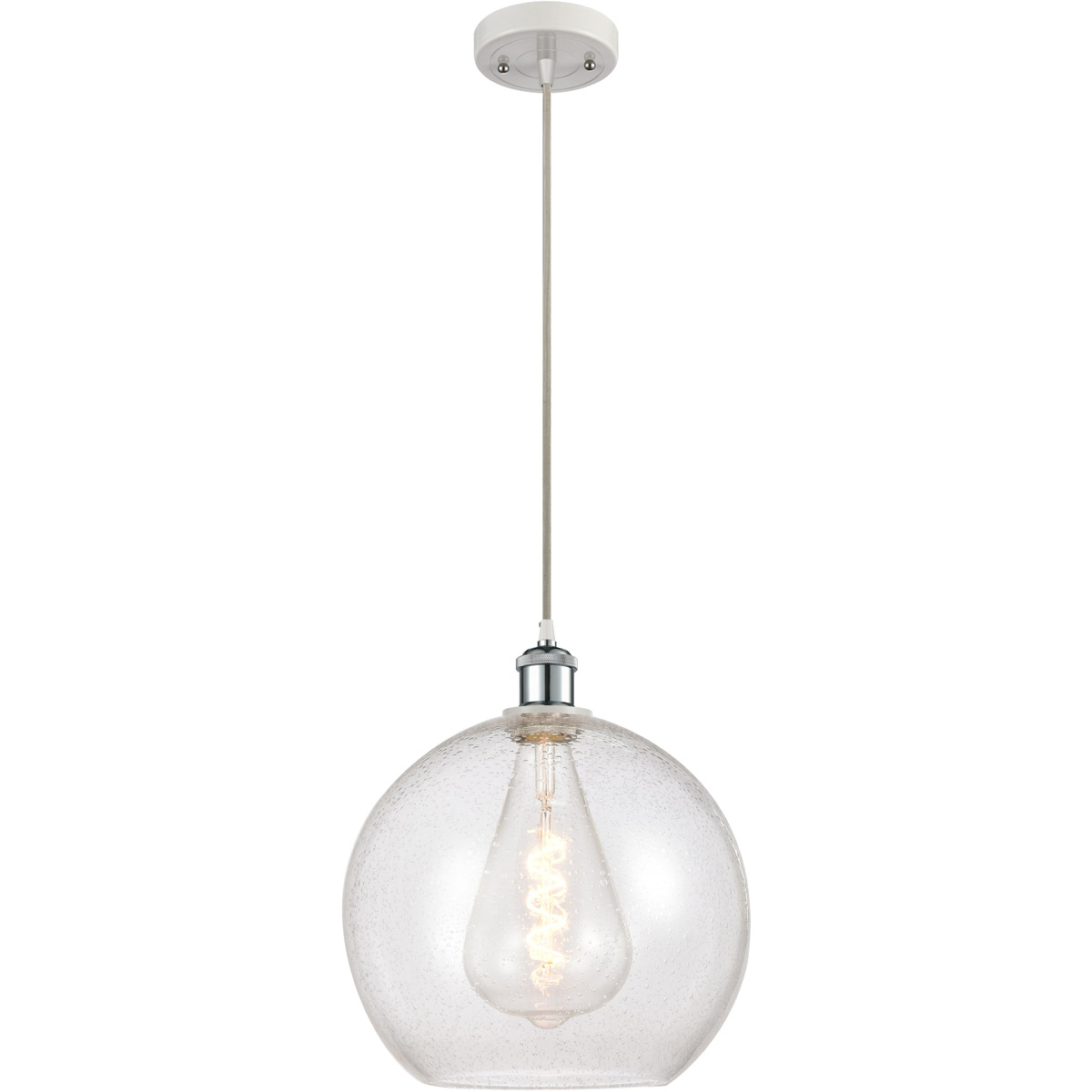 Ballston Athens LED 11.75 inch White and Polished Chrome Mini Pendant Ceiling Light in Seedy Glass, Silver
