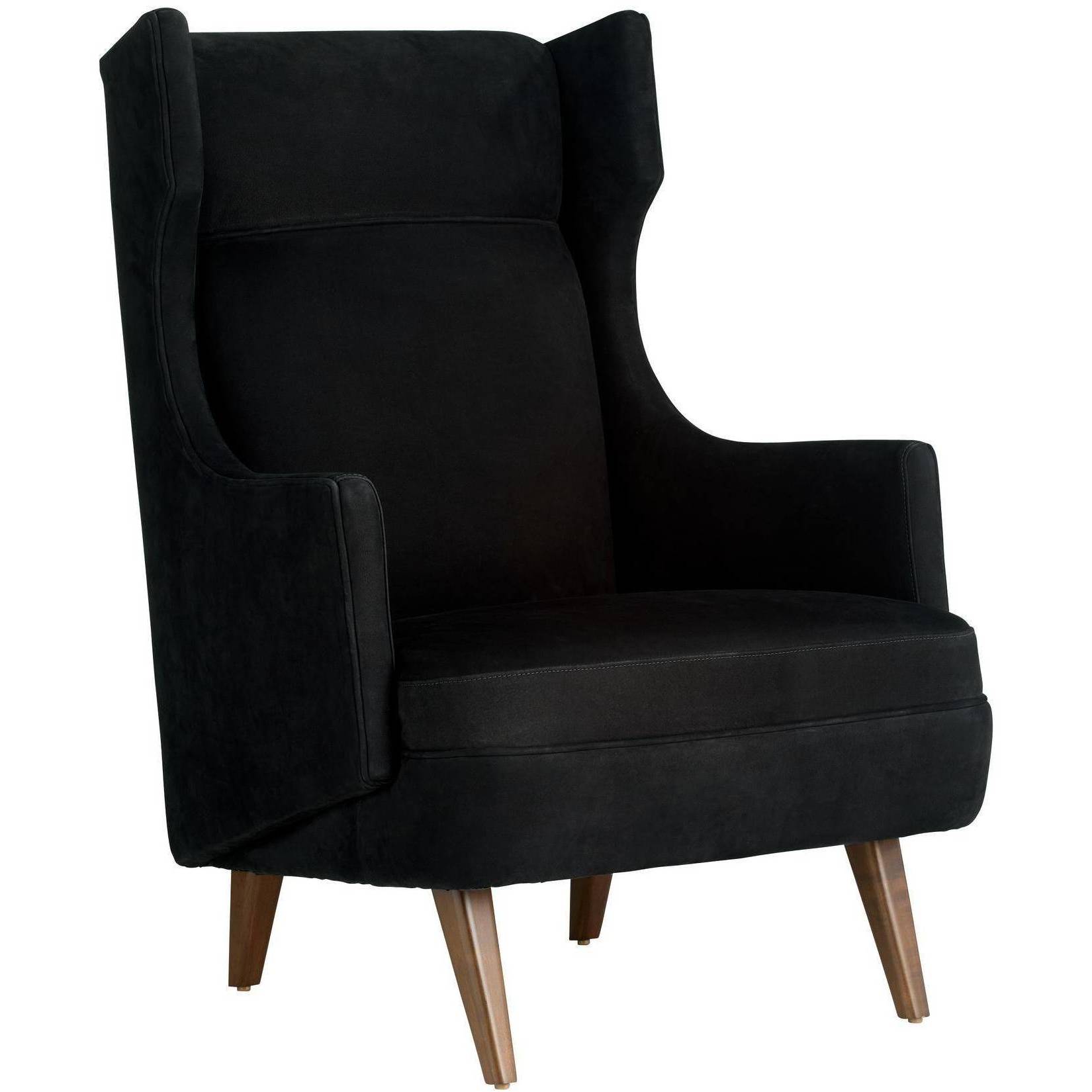 Budelli Noir Nubuck and Dark Walnut Wing Chair