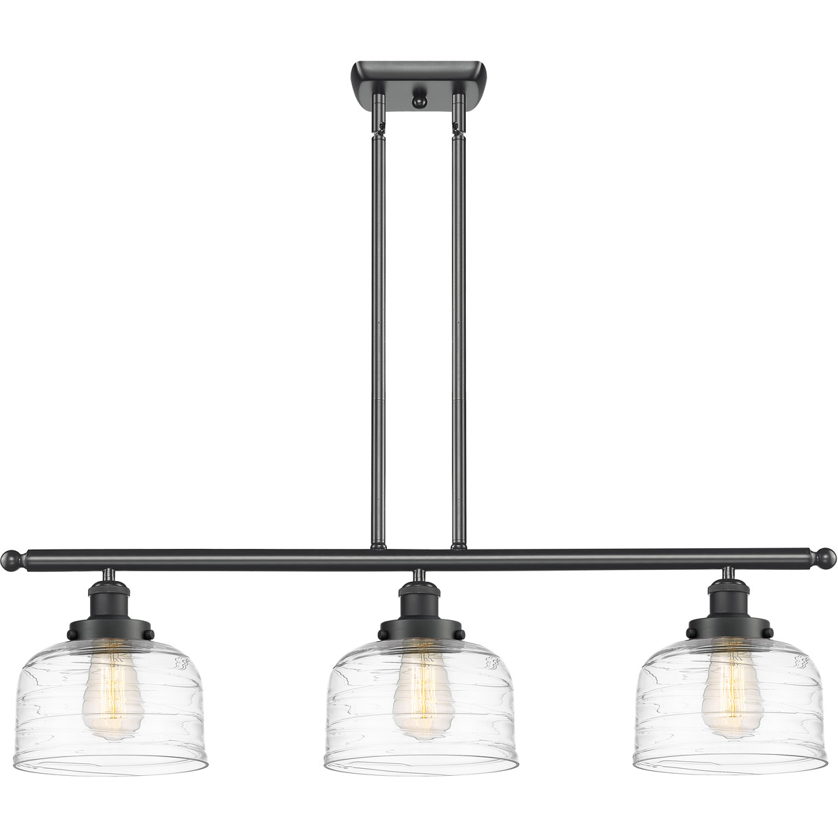 Ballston Bell LED 36 inch Matte Black Island Light Ceiling Light in Clear Deco Swirl Glass