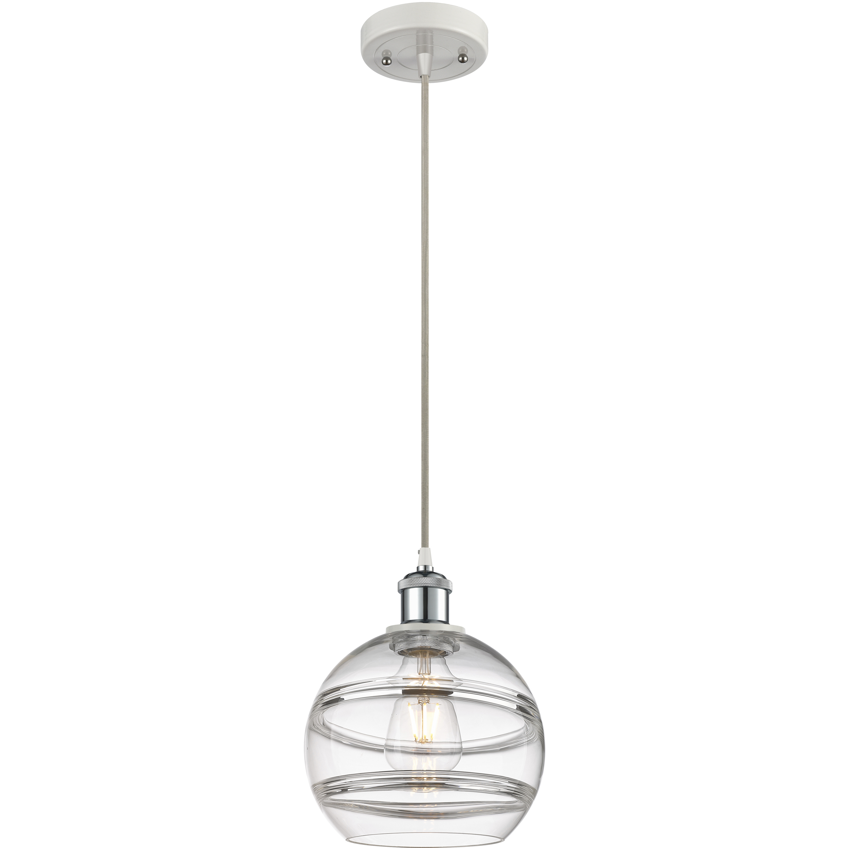 Ballston Rochester 1 Light 8 inch White Polished Chrome Cord Hung Mini Pendant Ceiling Light