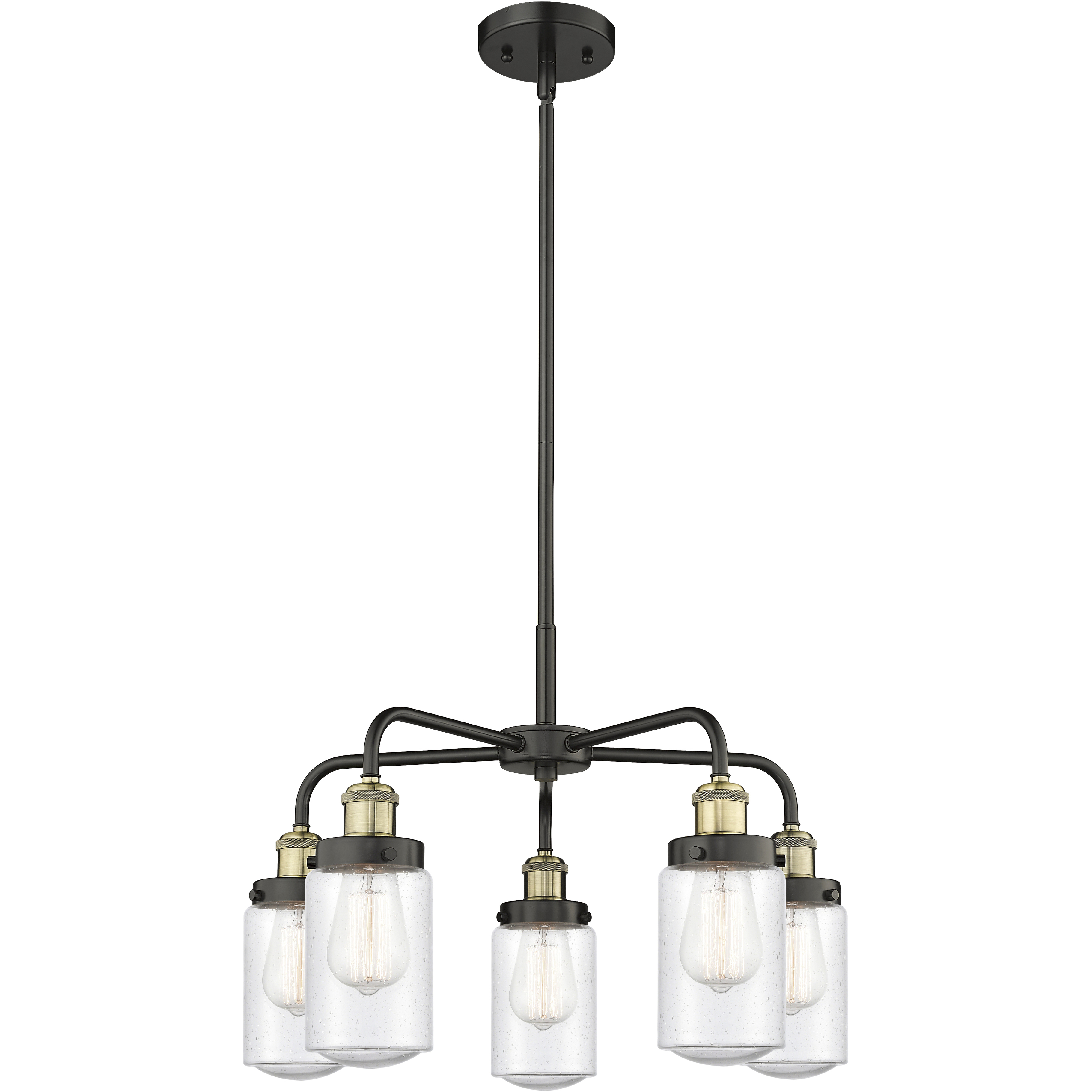 Dover 5 Light 22.5 inch Black Antique Brass Chandelier Ceiling Light in Seedy Glass