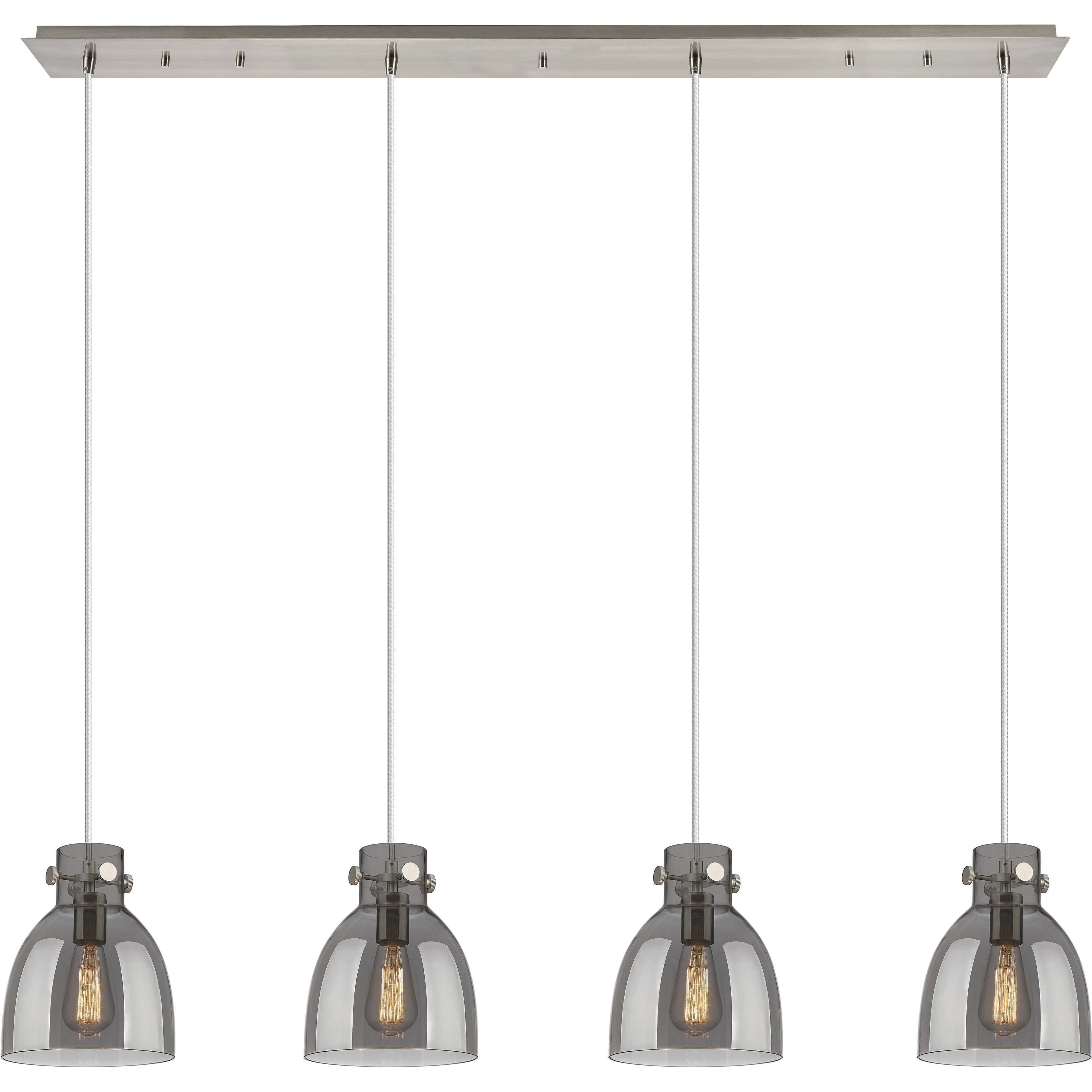 Newton Bell 4 Light 51.75 inch Brushed Satin Nickel Linear Pendant Ceiling Light in Light Smoke Glass