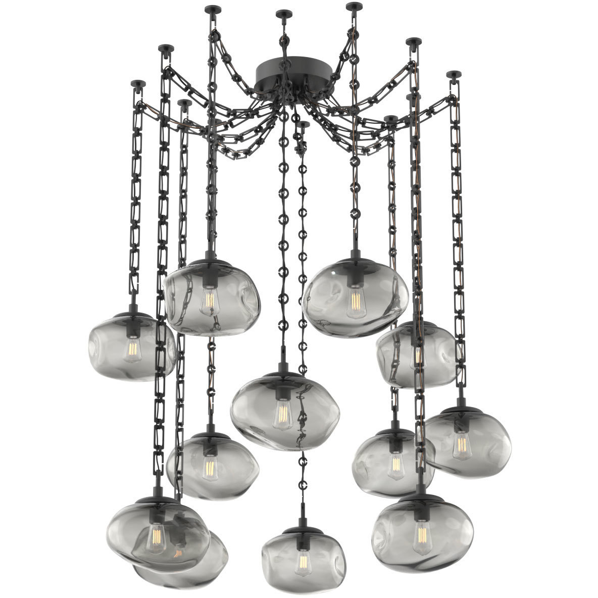 Nova 12 Light 19 inch Matte Black Swag Multi-Pendant Ceiling Light in Smoke, Rectangular Chain