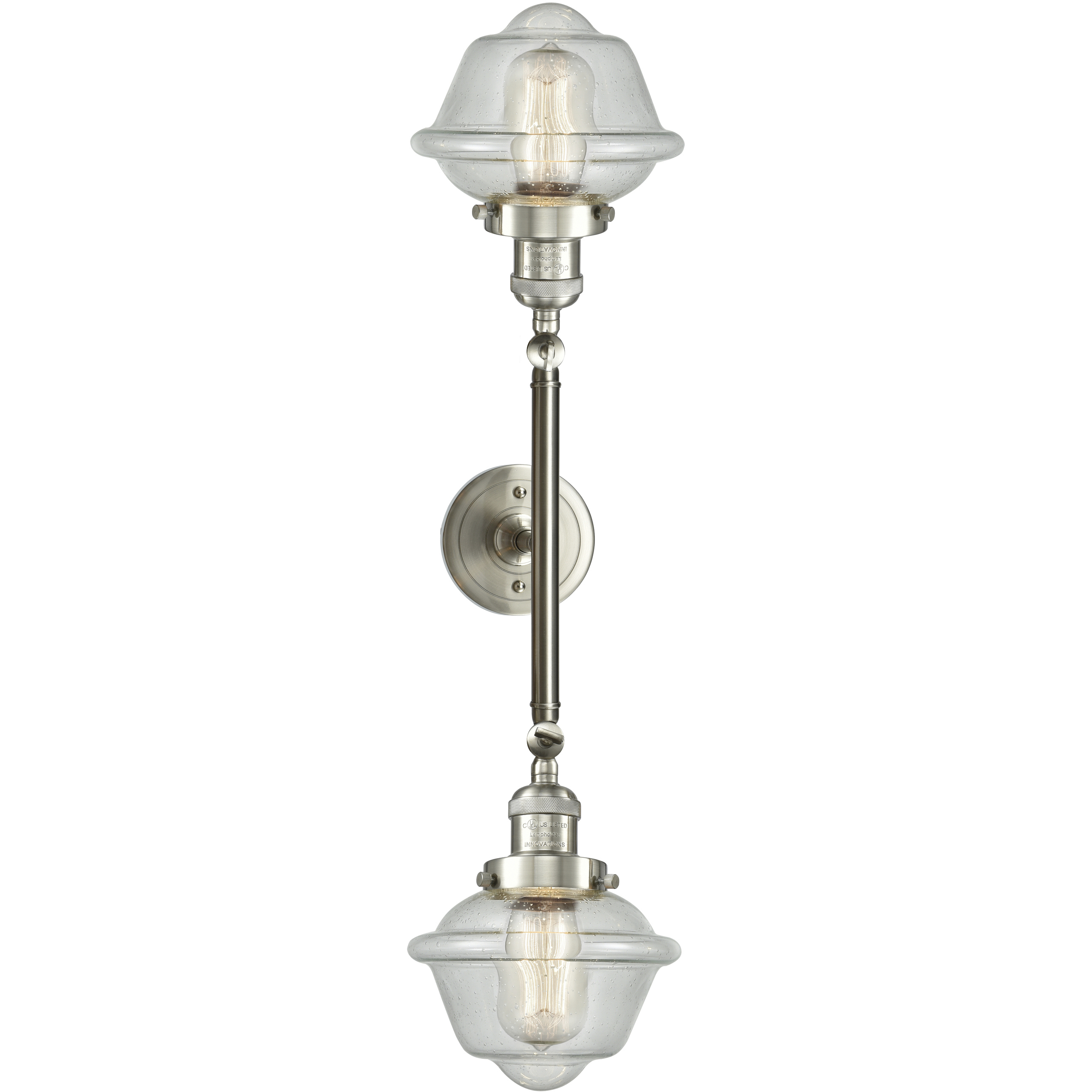 Franklin Restoration Small Oxford 2 Light 17 inch Brushed Satin Nickel Bath Vanity Light Wall Light in Seedy Glass, Franklin Restoration