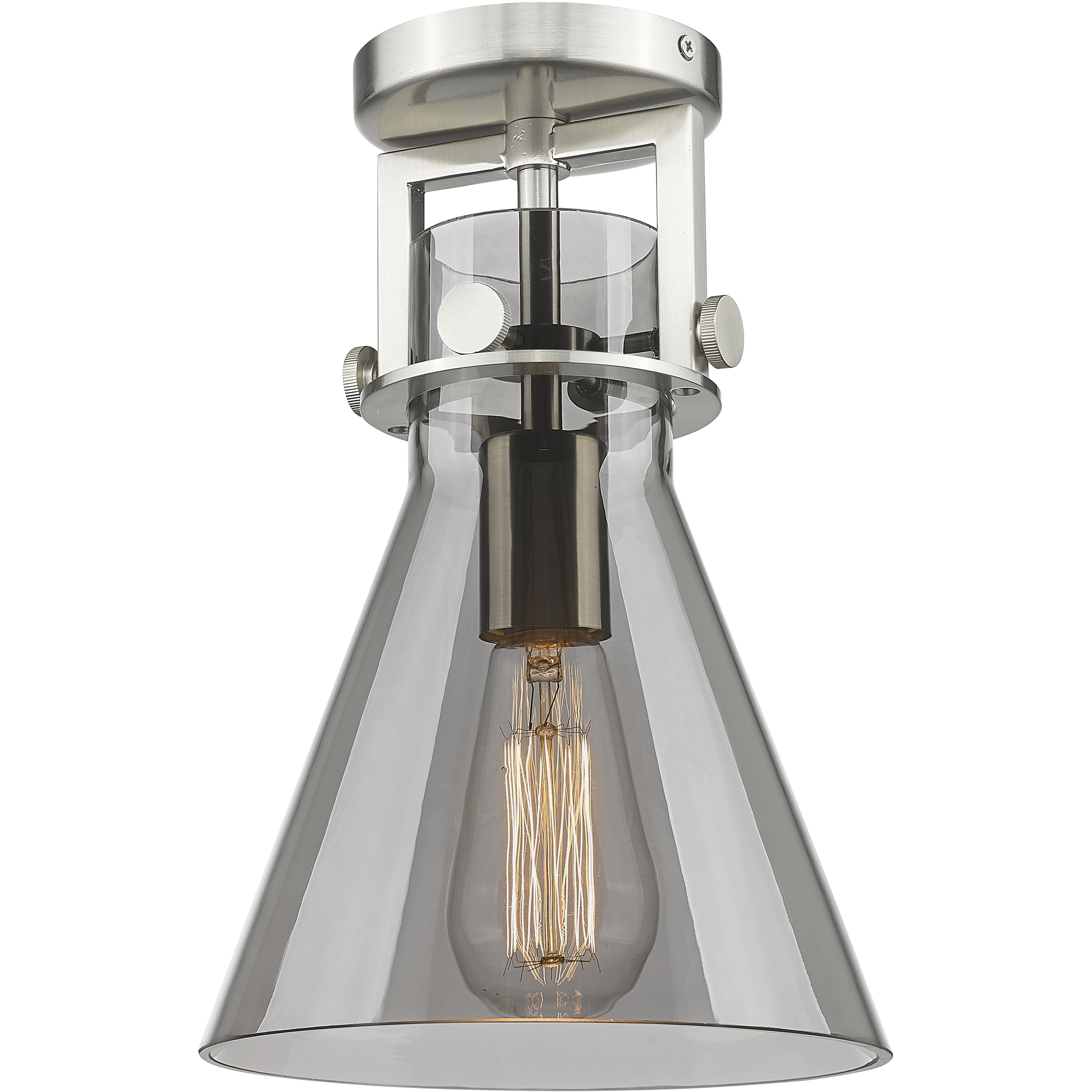 Newton Cone 1 Light 8 inch Satin Nickel Flush Mount Ceiling Light in Light Smoke Glass