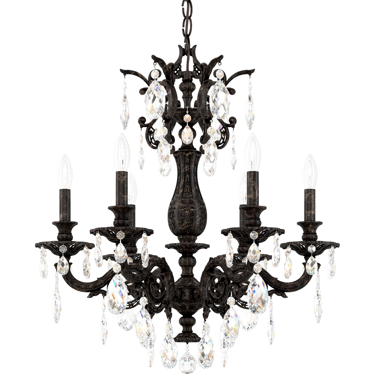 Milano 6 Light Etruscan Gold Chandelier Ceiling Light in Swarovski