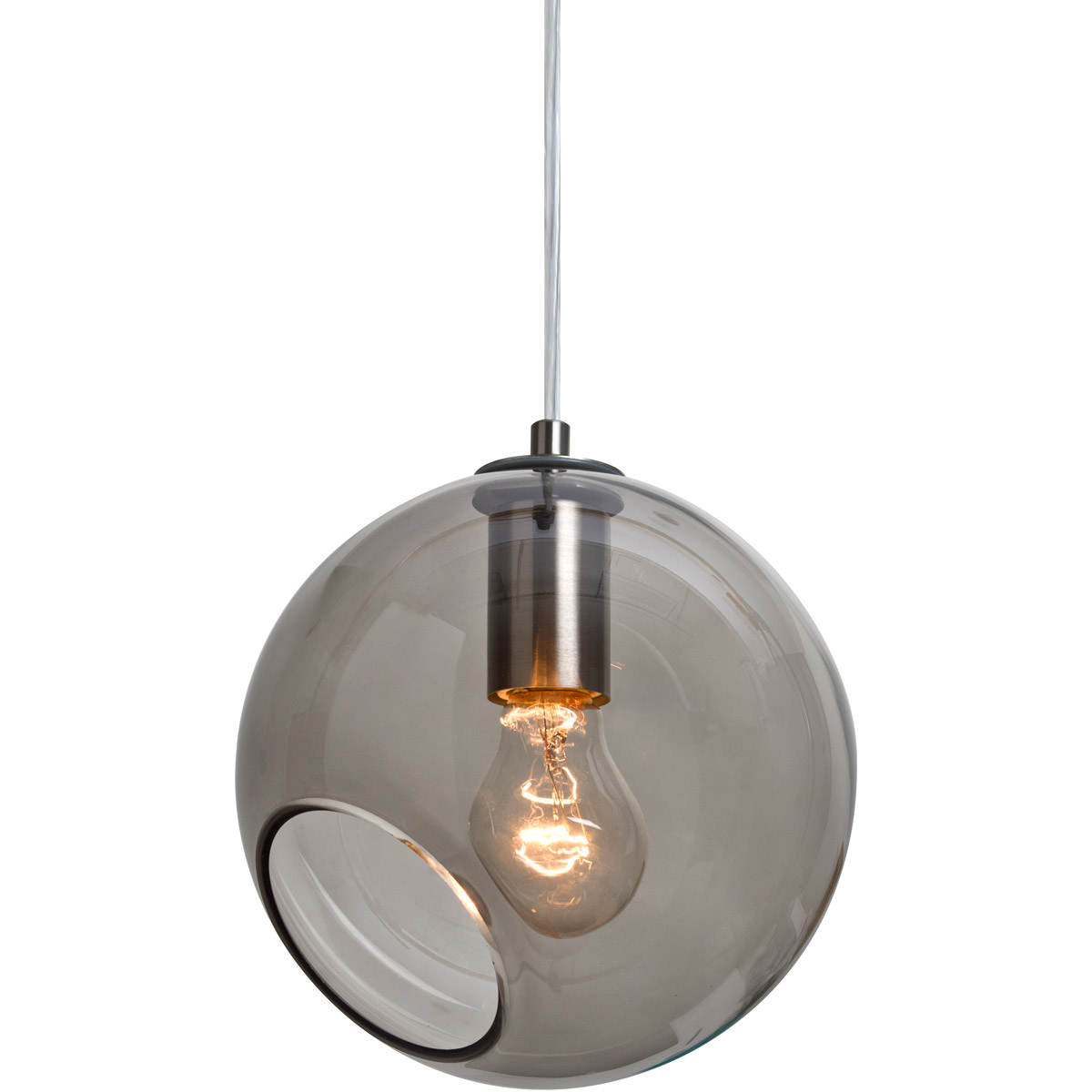 Maestro 1 Light Satin Nickel Pendant Ceiling Light in Smoke Glass