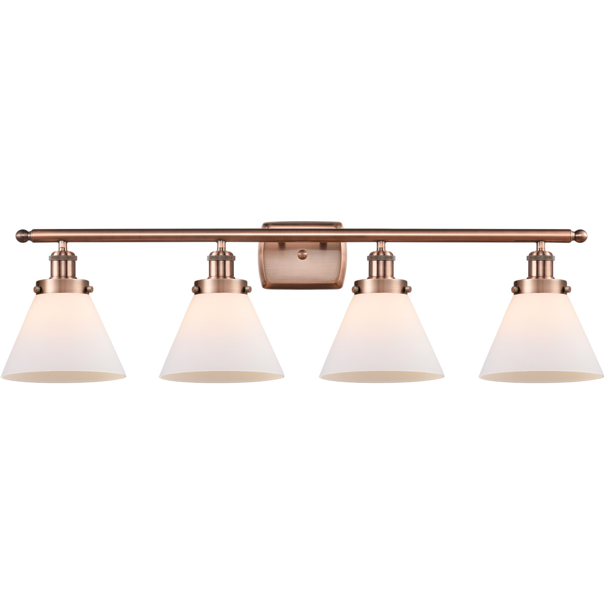 Ballston Large Cone 4 Light 36 inch Antique Copper Bath Vanity Light Wall Light in Matte White Glass