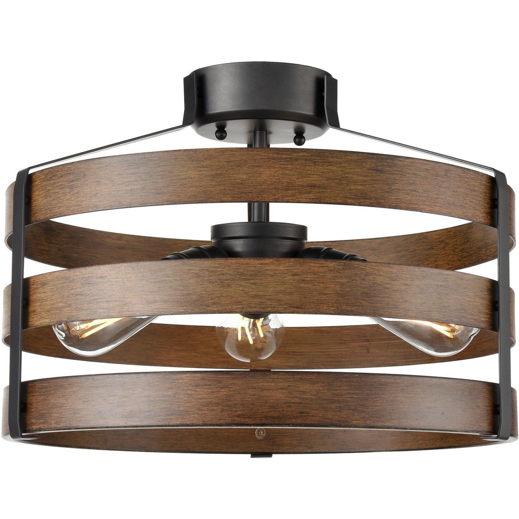Fort Garry 3 Light Graphite and Ironwood on Metal Semi-flush Mount Ceiling Light