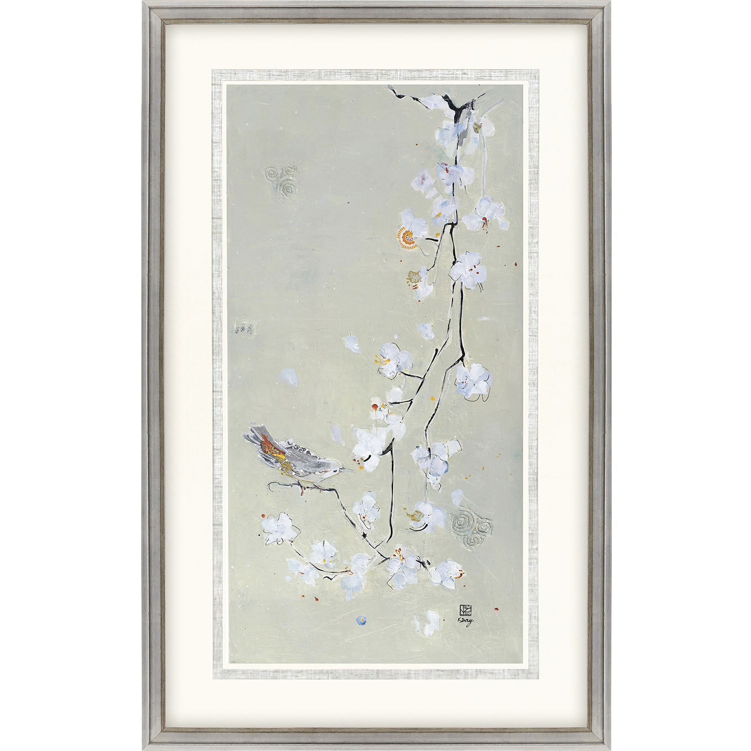 Bird Family Neutral and Green and Blue and White Framed Art