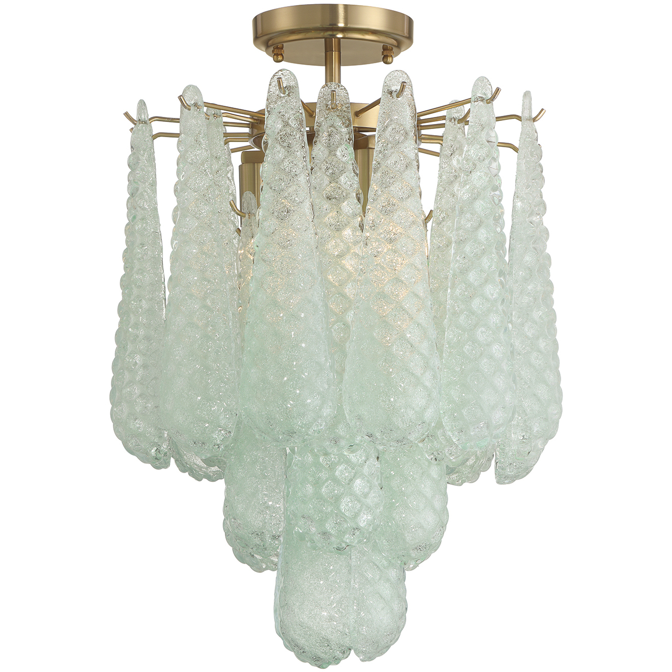 Ollie 4 Light 14.25 inch Aged Brass Semi Flush Ceiling Light in Sand Glass Green