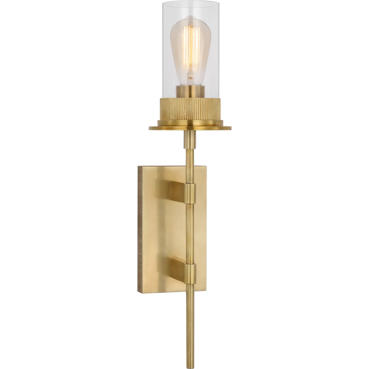 Ray Booth Beza LED 5.25 inch Antique Brass Tail Sconce Wall Light in Clear Glass, Large