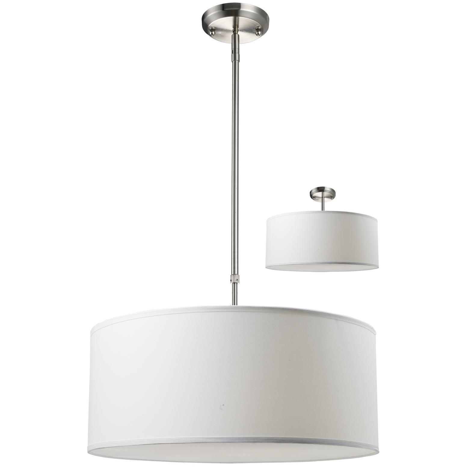 Albion 3 Light 20 inch Brushed Nickel Pendant Ceiling Light in White Linen Fabric
