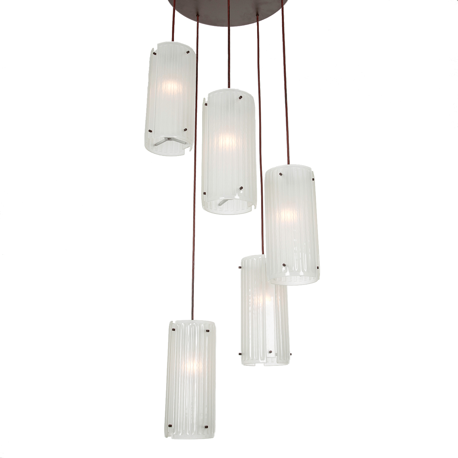 Textured Glass 5 Light 19.8 inch Flat Bronze Chandelier Ceiling Light, Round Multi-Port
