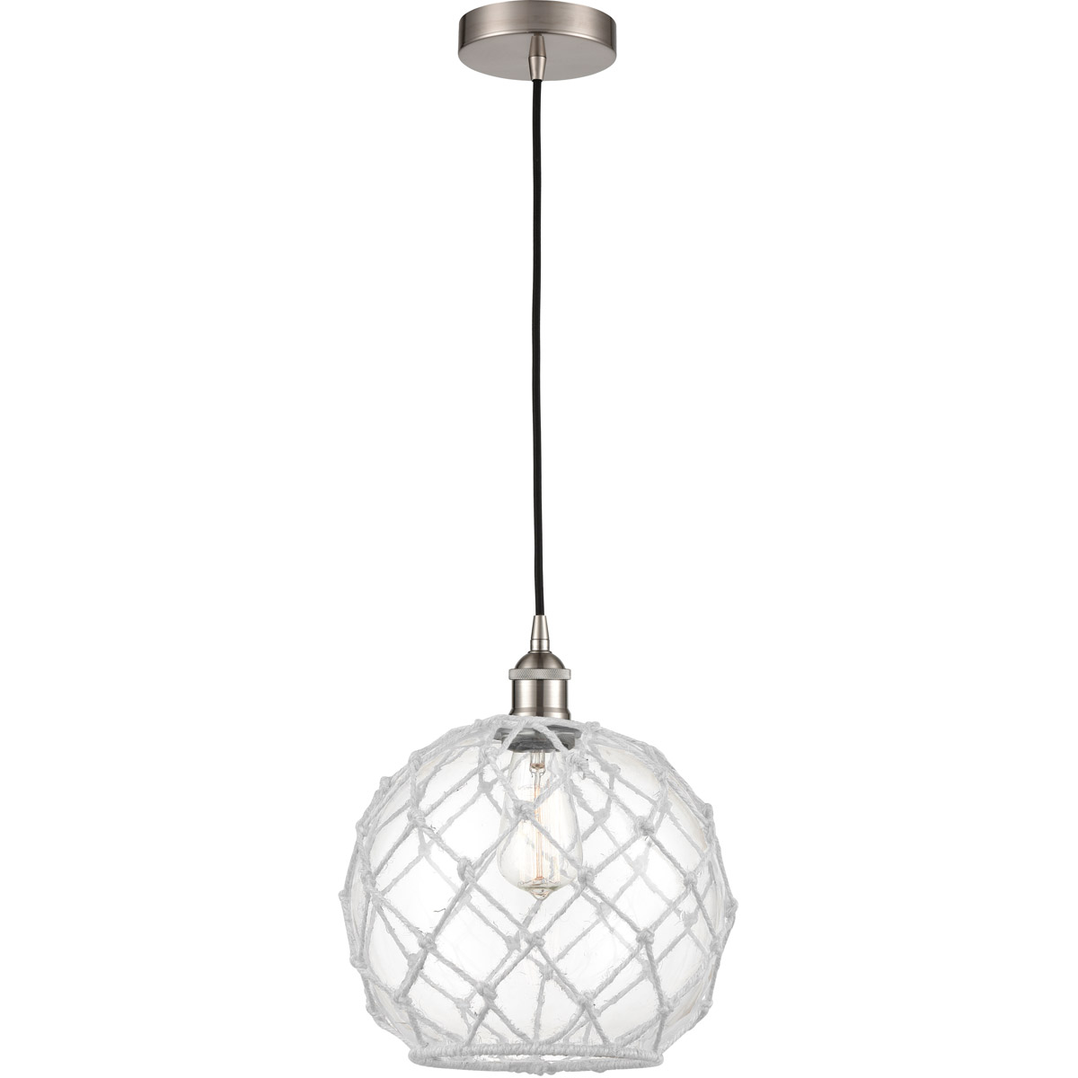 Edison Farmhouse Rope 1 Light 10 inch Brushed Satin Nickel Mini Pendant Ceiling Light