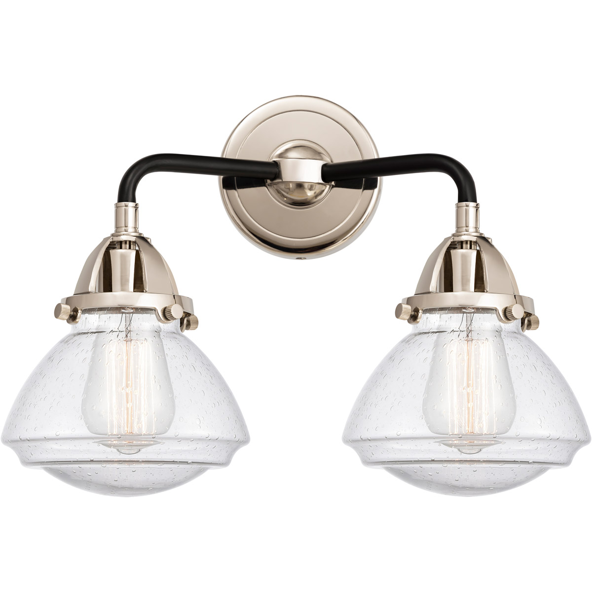 Nouveau 2 Olean LED 15 inch Black Polished Nickel Bath Vanity Light Wall Light in Seedy Glass