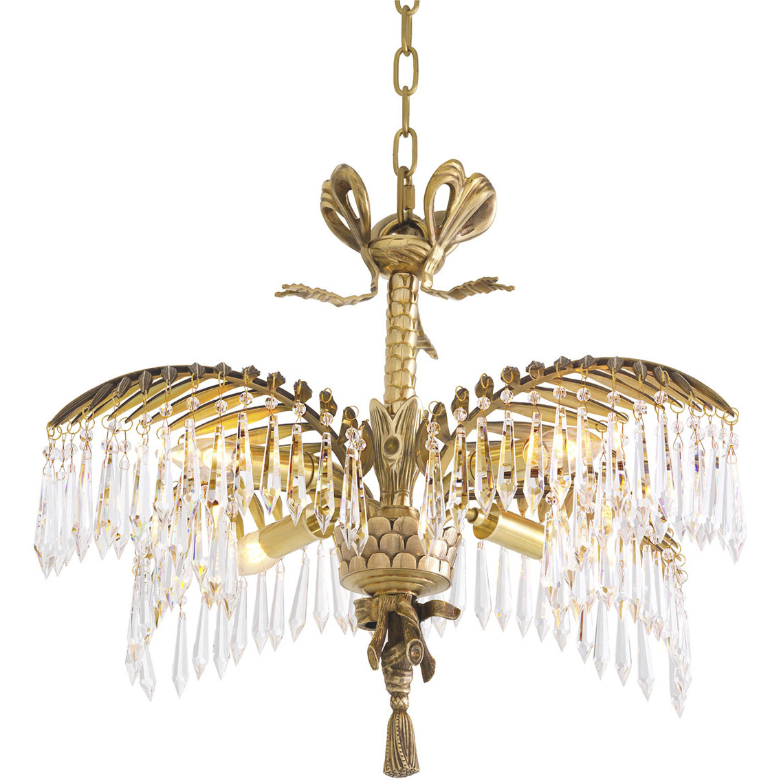 Hildebrandt 4 Light 25.59 inch Vintage Brass and Crystal Glass Chandelier Ceiling Light, Small