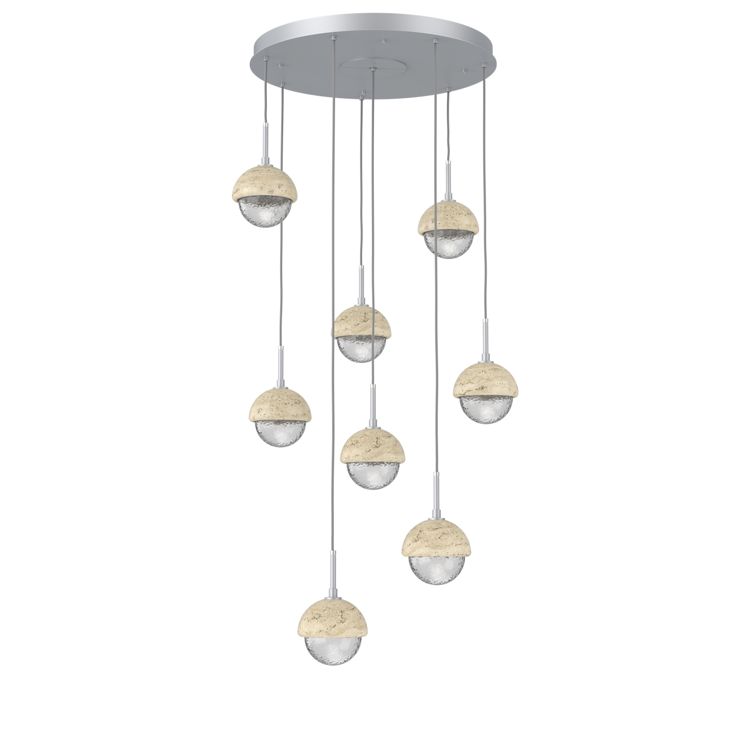 Cabochon LED Classic Silver with Travertine Stone Pendant Chandelier Ceiling Light in Clear, 2700K LED