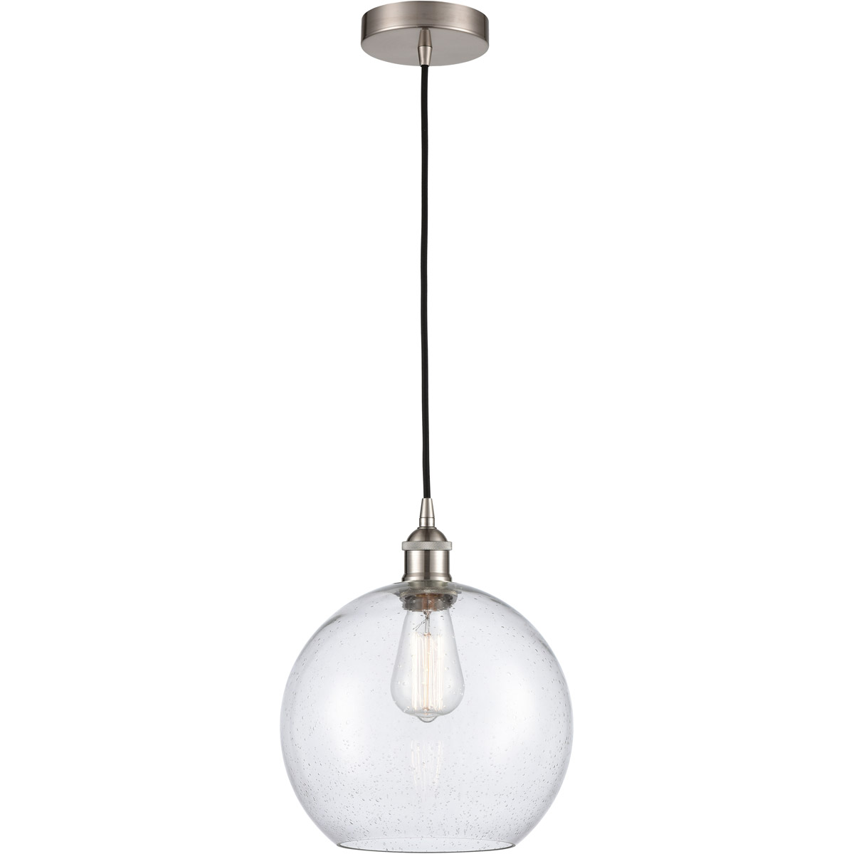 Edison Athens LED 10 inch Brushed Satin Nickel Mini Pendant Ceiling Light in Seedy Glass