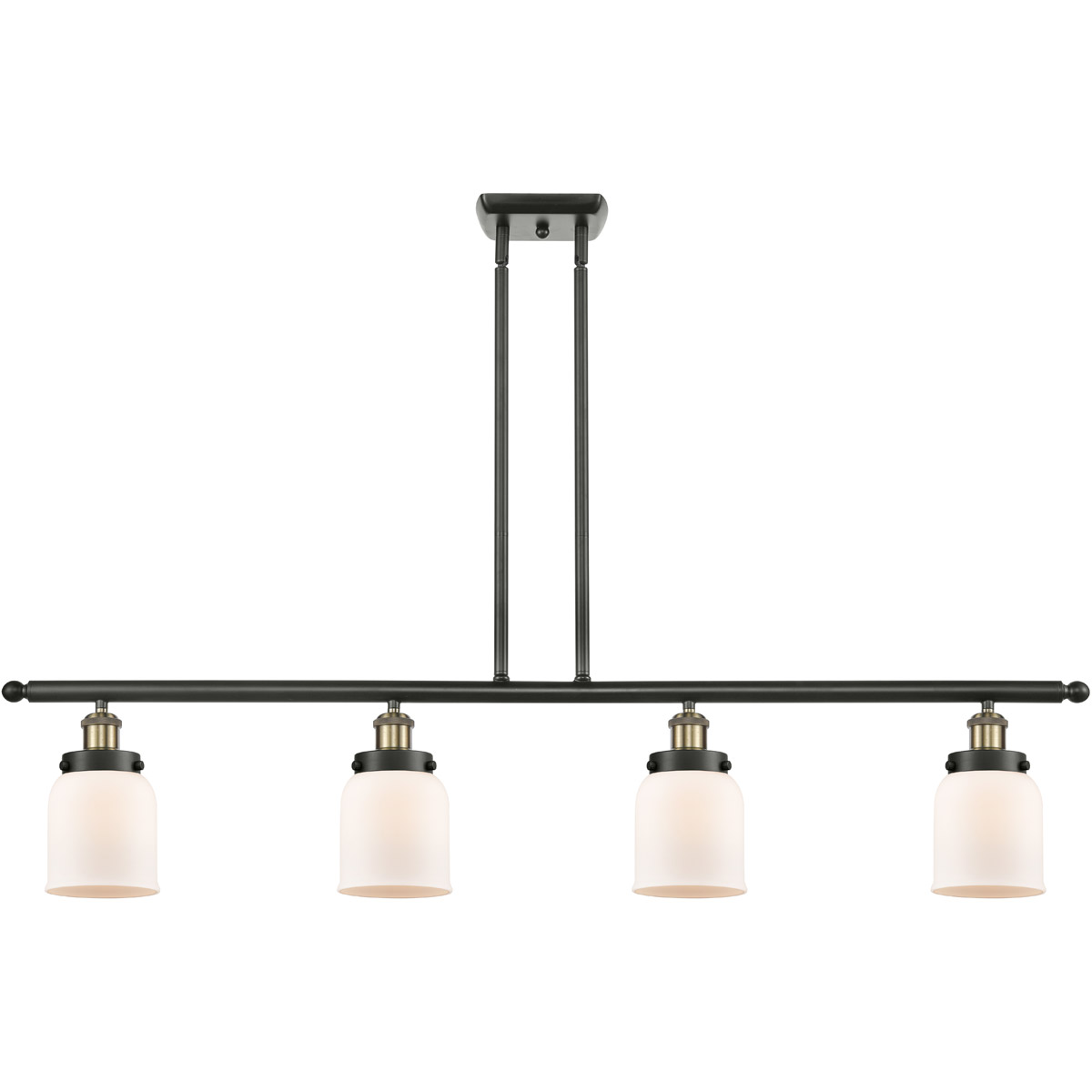 Ballston Small Bell LED 48 inch Black Antique Brass Island Light Ceiling Light in Matte White Glass