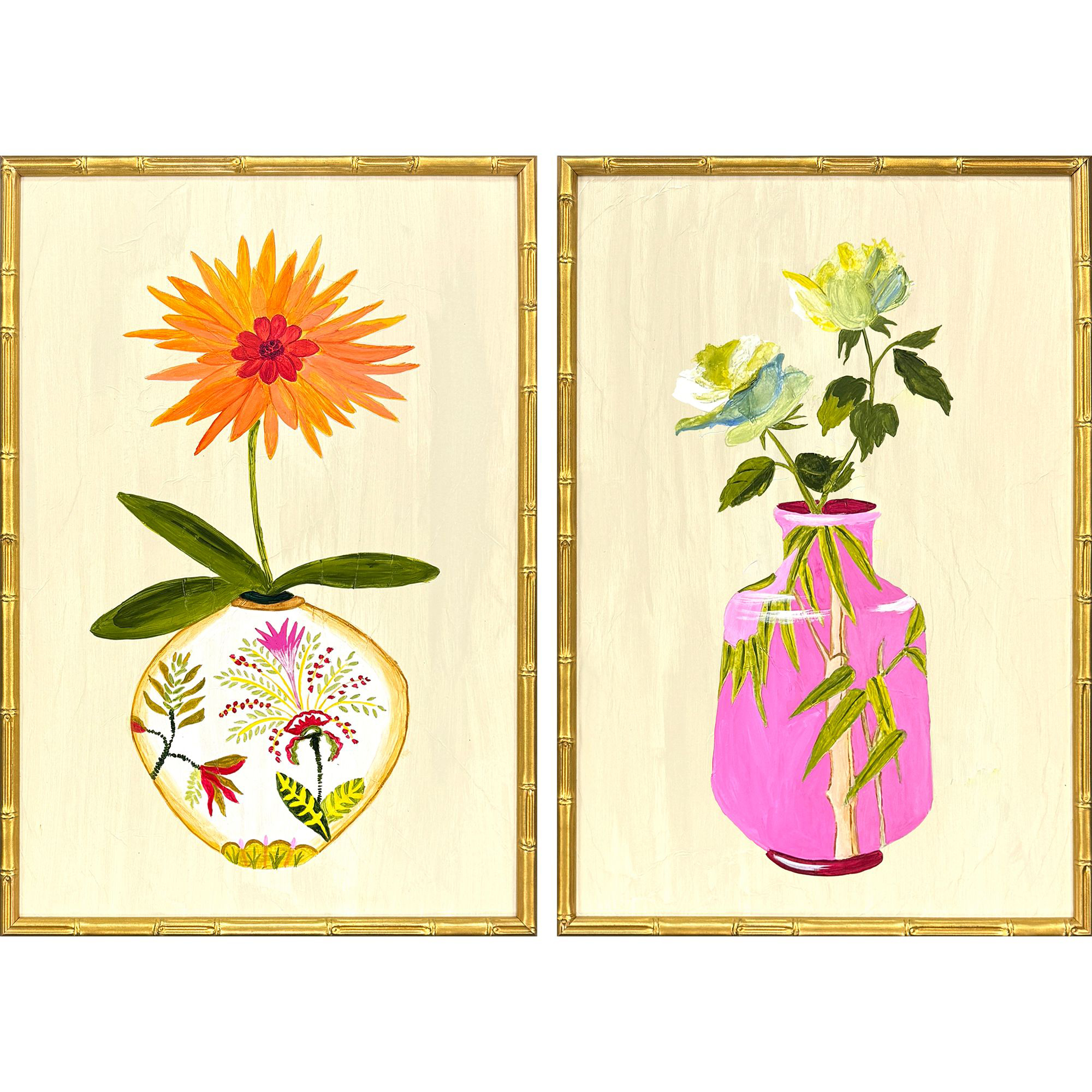 Gilded Garden II Pink and Blue and Green and White Framed Art, The Studio