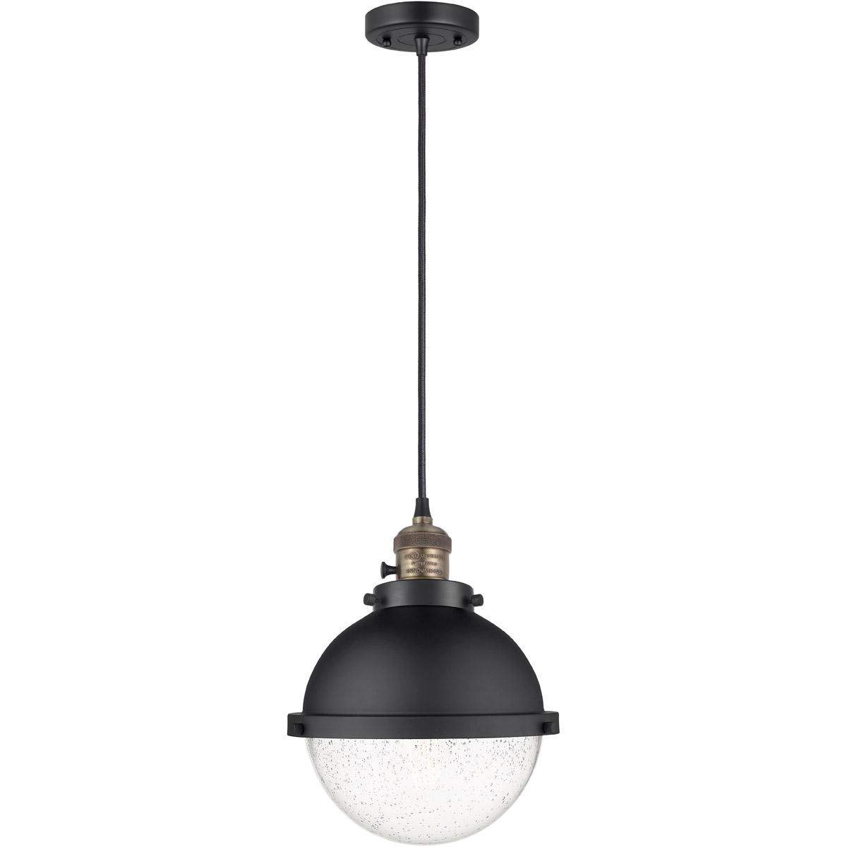 Franklin Restoration Hampden LED 9 inch Black Antique Brass Mini Pendant Ceiling Light in Seedy Glass