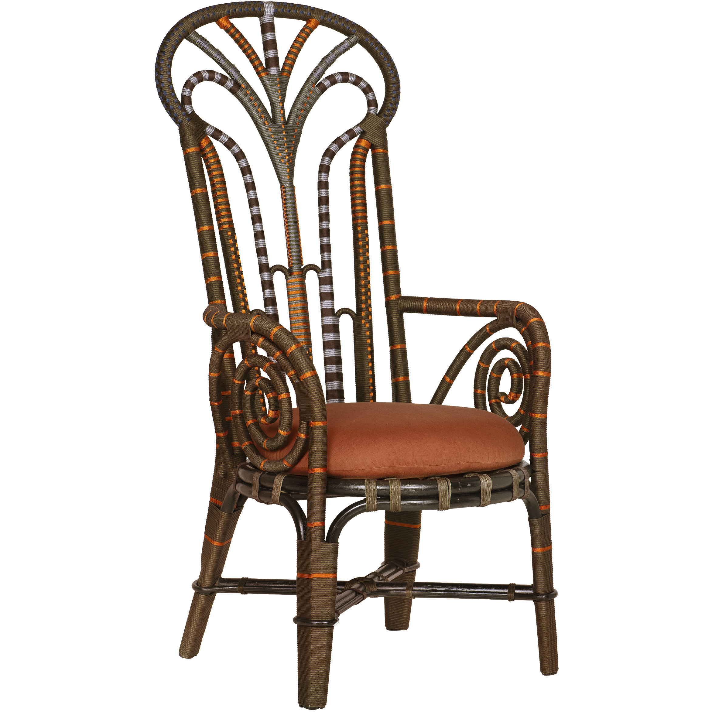 Benin Throne Brown and Orange and Linho Adobe Accent Chair