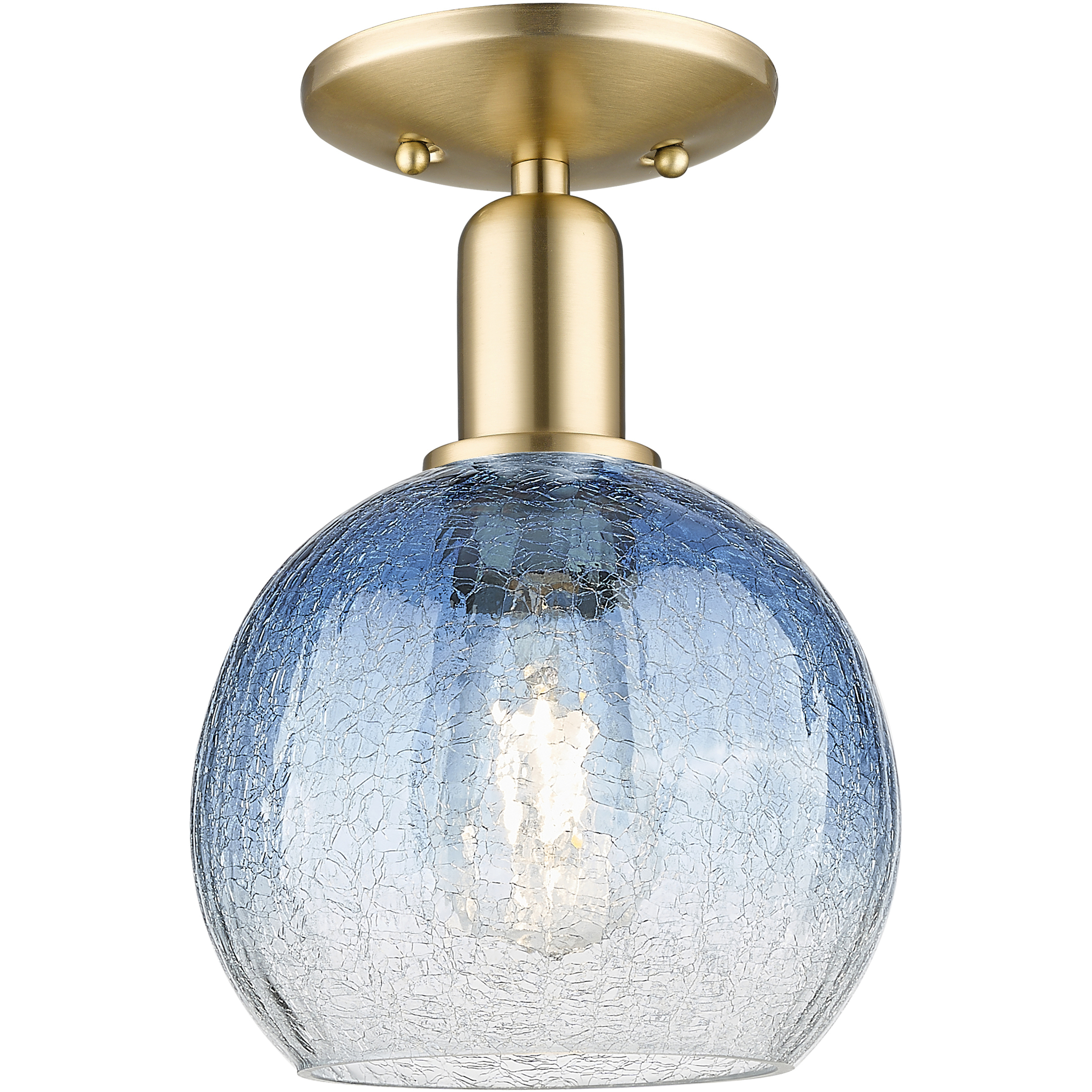 Downtown Urban Brookhaven Globe 1 Light 7.88 inch Champagne Bronze Semi-Flush Mount Ceiling Light in Sapphire Blue Glass