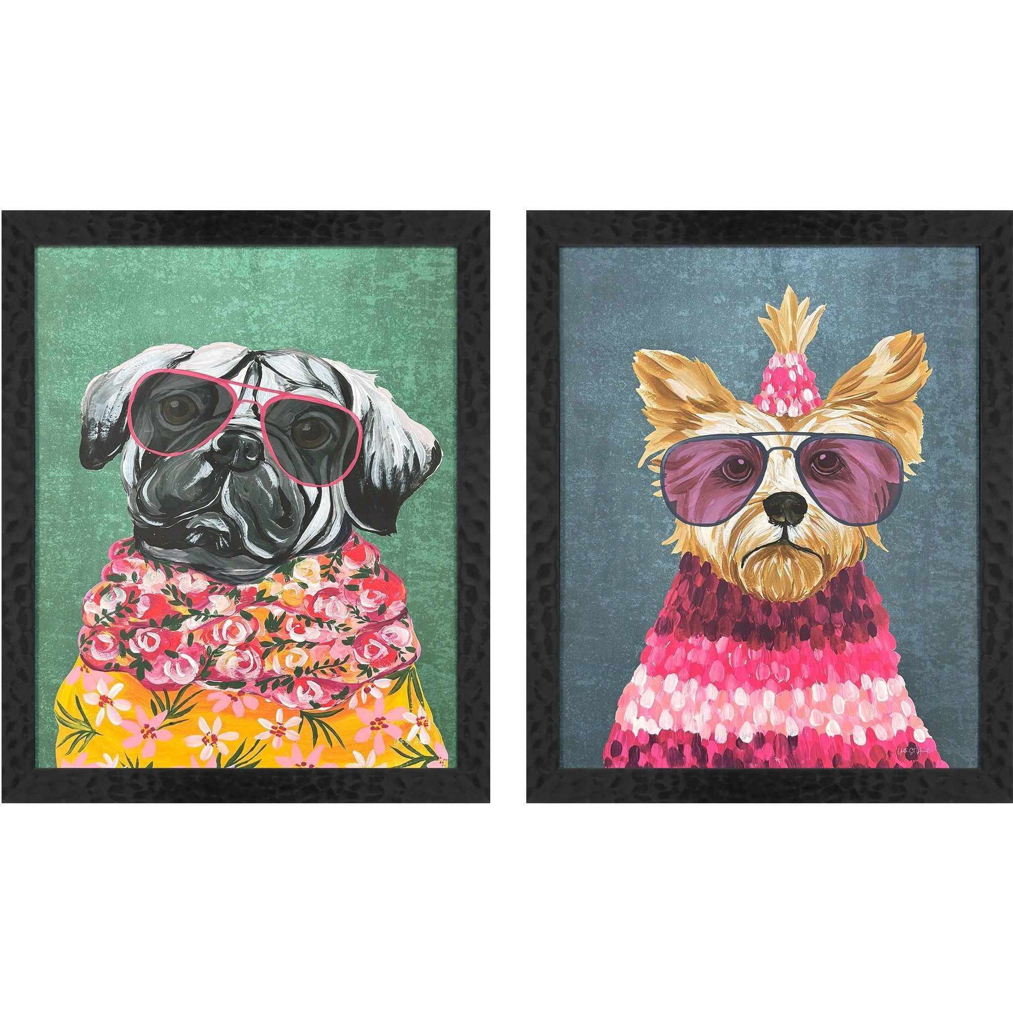 Whimsy Dog Multi and Blue and Green and Black Framed Art, Propac