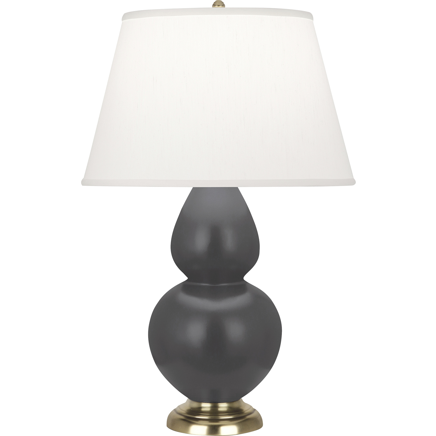 Double Gourd 31 inch 150 watt Matte Ash Glazed Ceramic with Antique Brass Table Lamp Portable Light in Pearl Dupioni