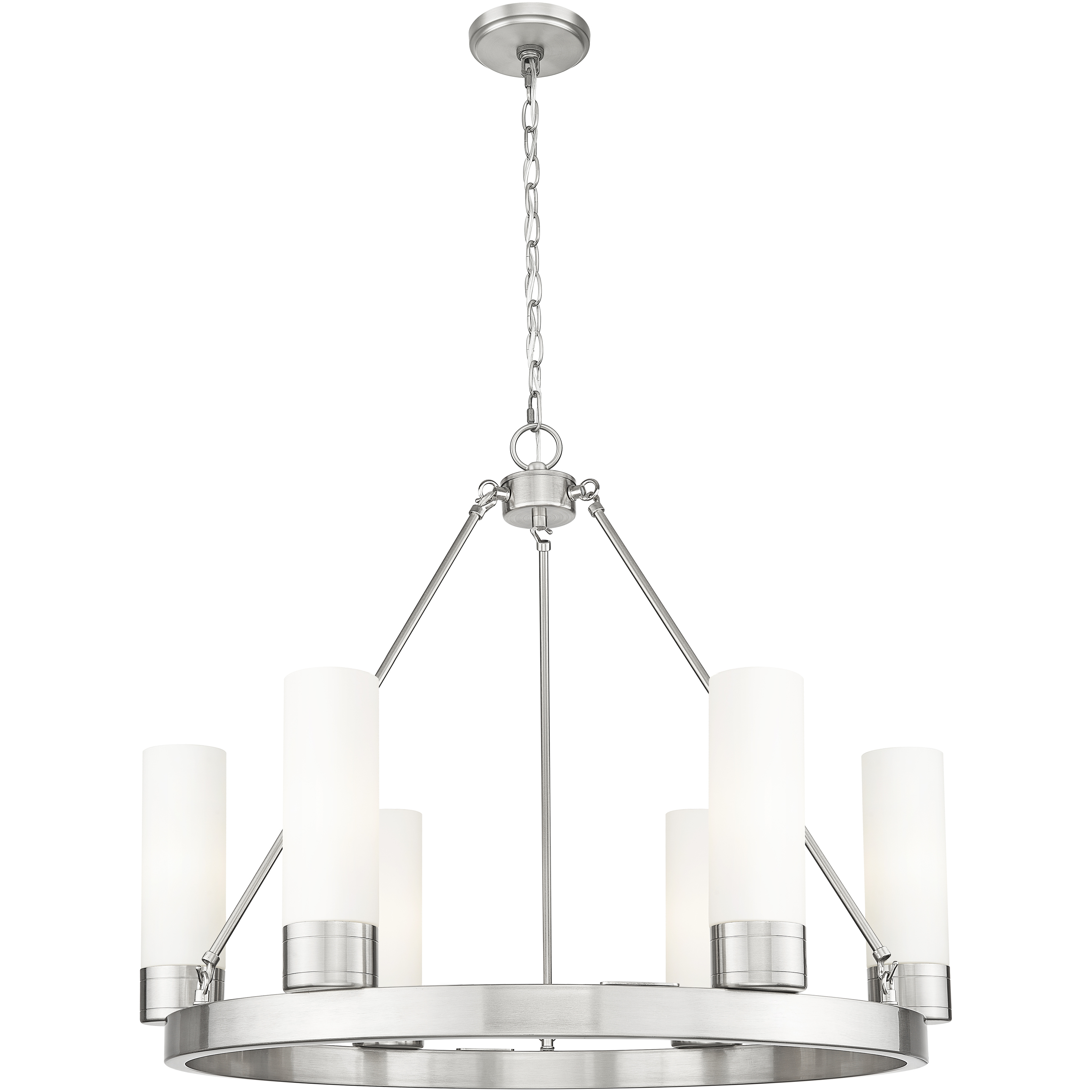 Boreas 6 Light 29 inch Satin Nickel Chandelier Ceiling Light in White Glass