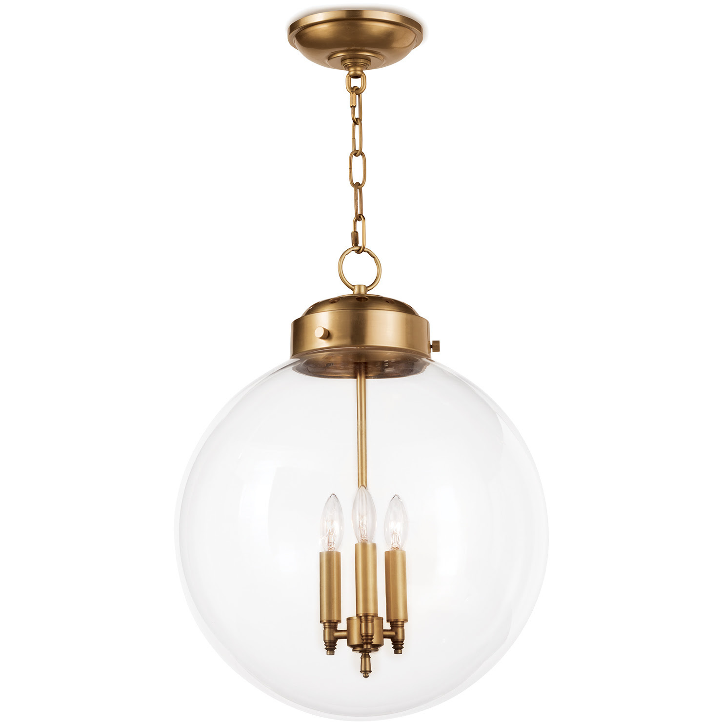 Globe 3 Light 15 inch Natural Brass Pendant Ceiling Light