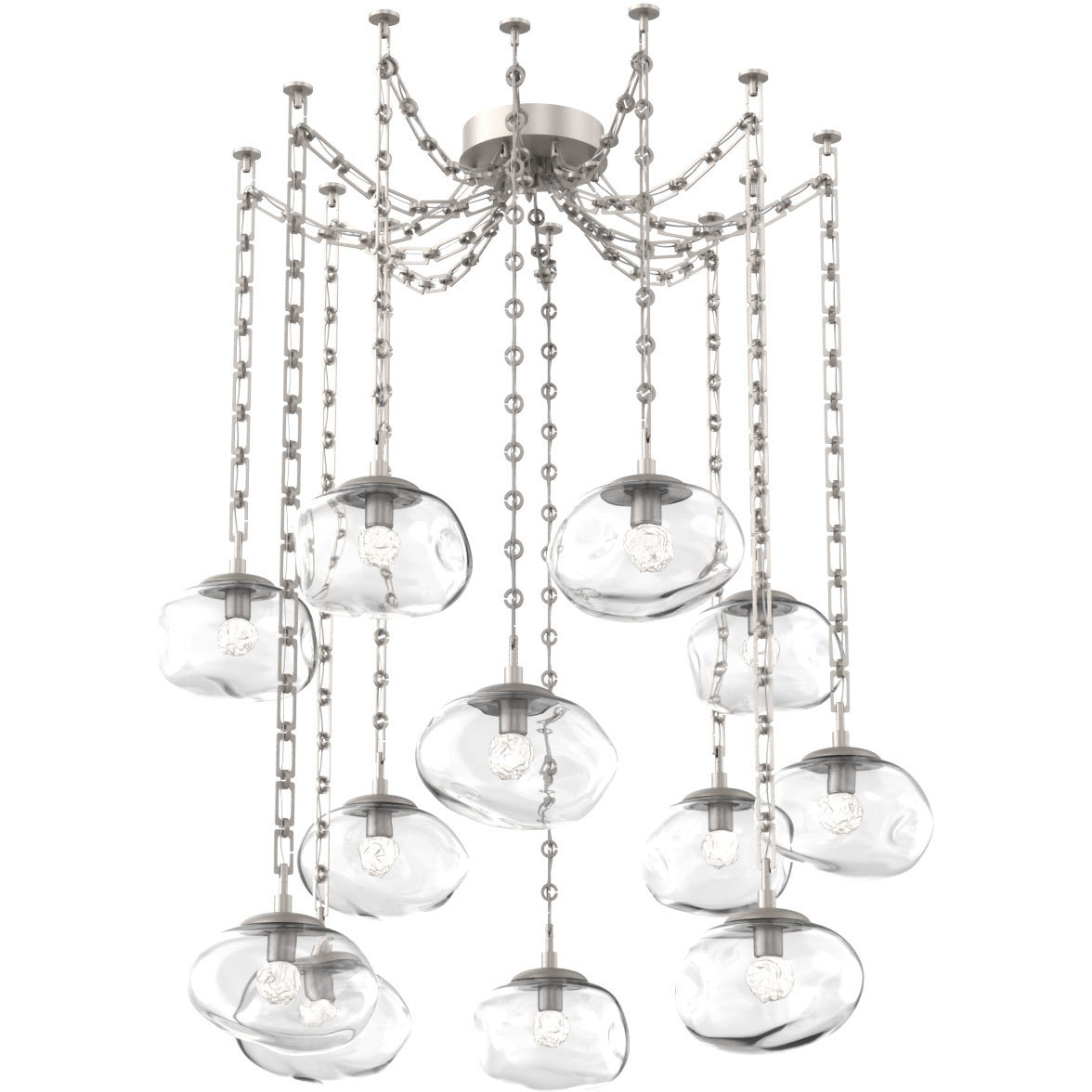 Nova LED 19 inch Beige Silver Swag Multi-Pendant Ceiling Light in 3000K LED, Floret Inner - Clear Outer, Rectangular Chain